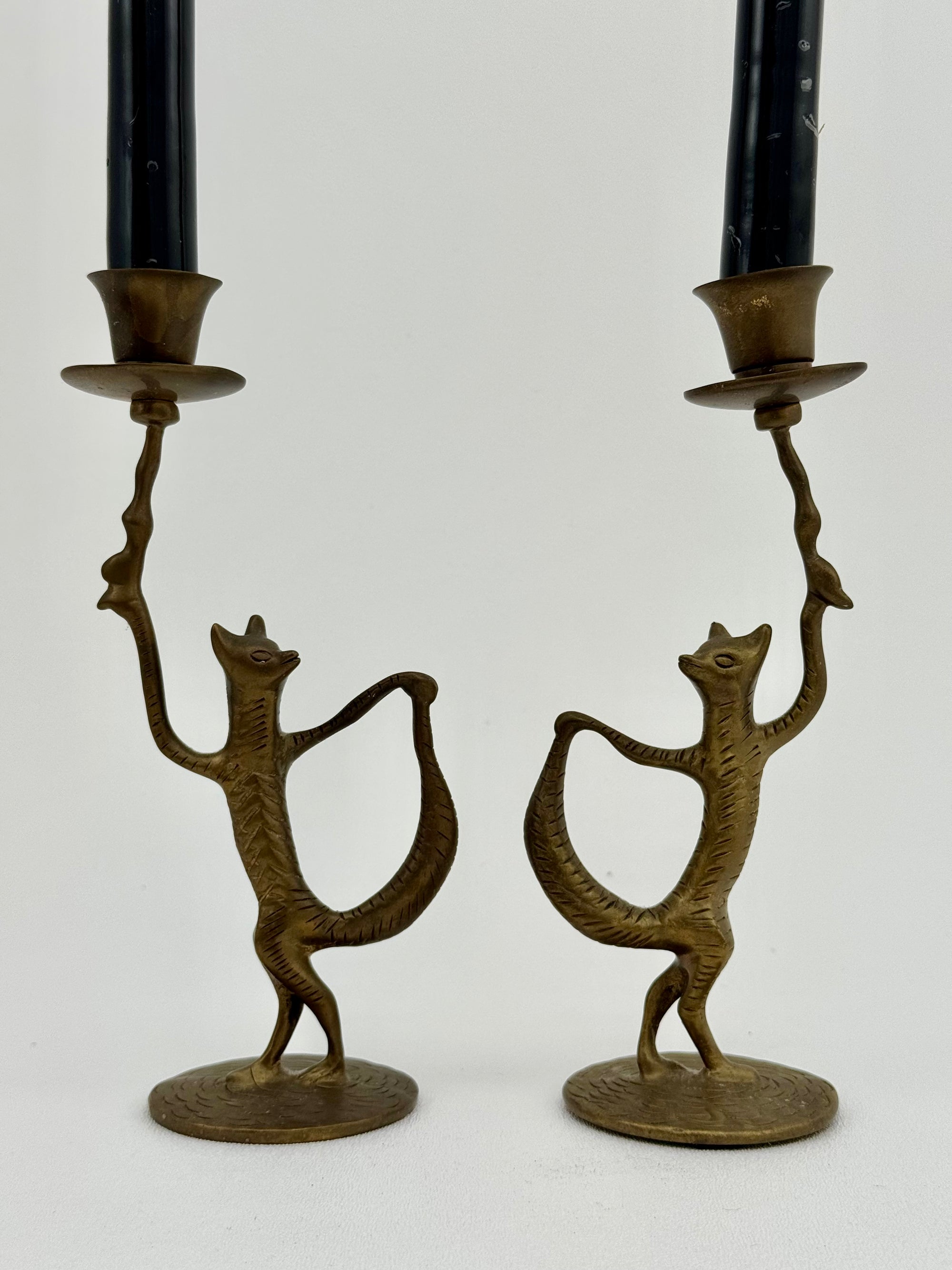Dancing Fox Candleholders- A Pair
