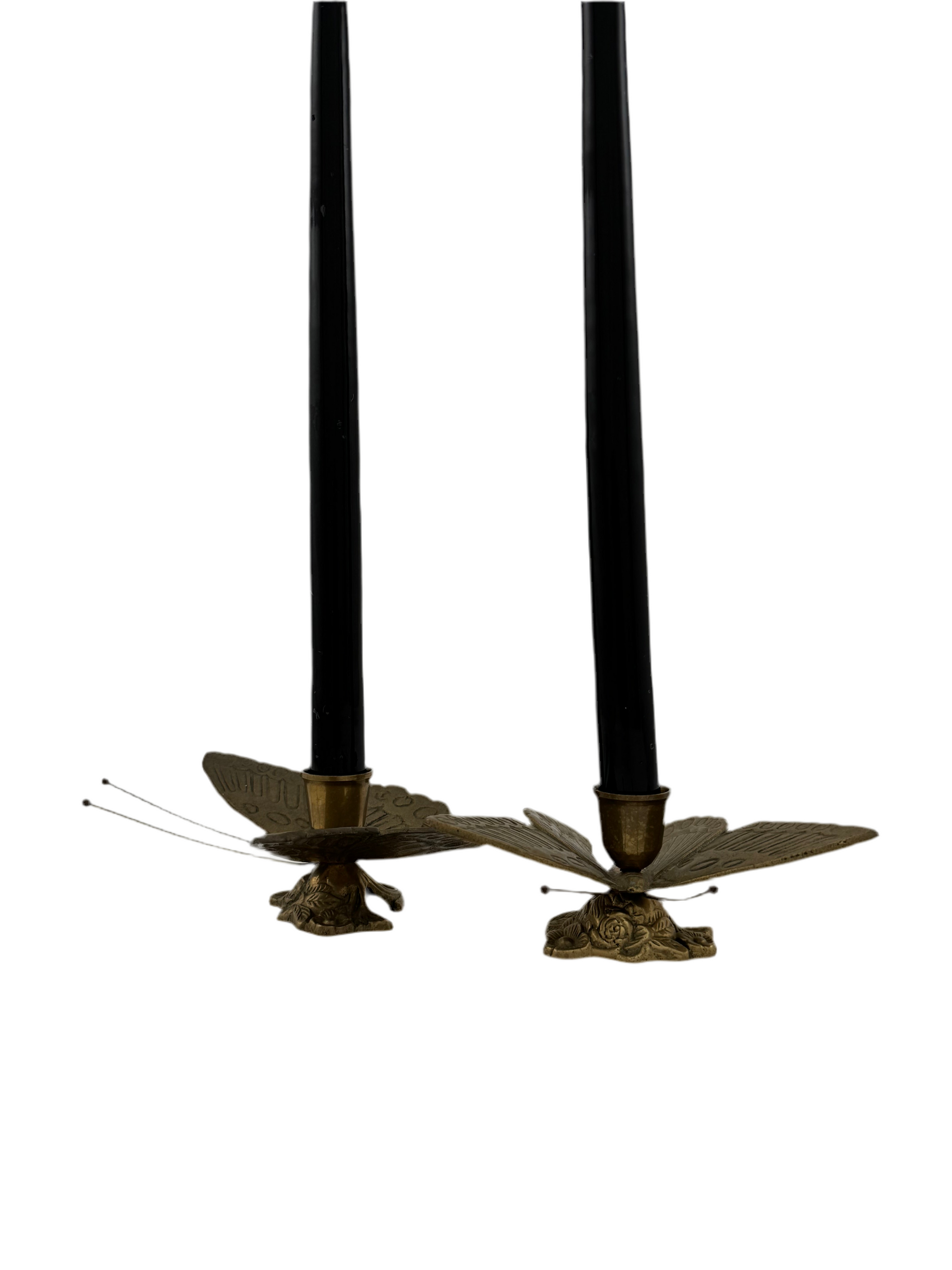 Vintage Brass Butterfly Candleholders - A Pair
