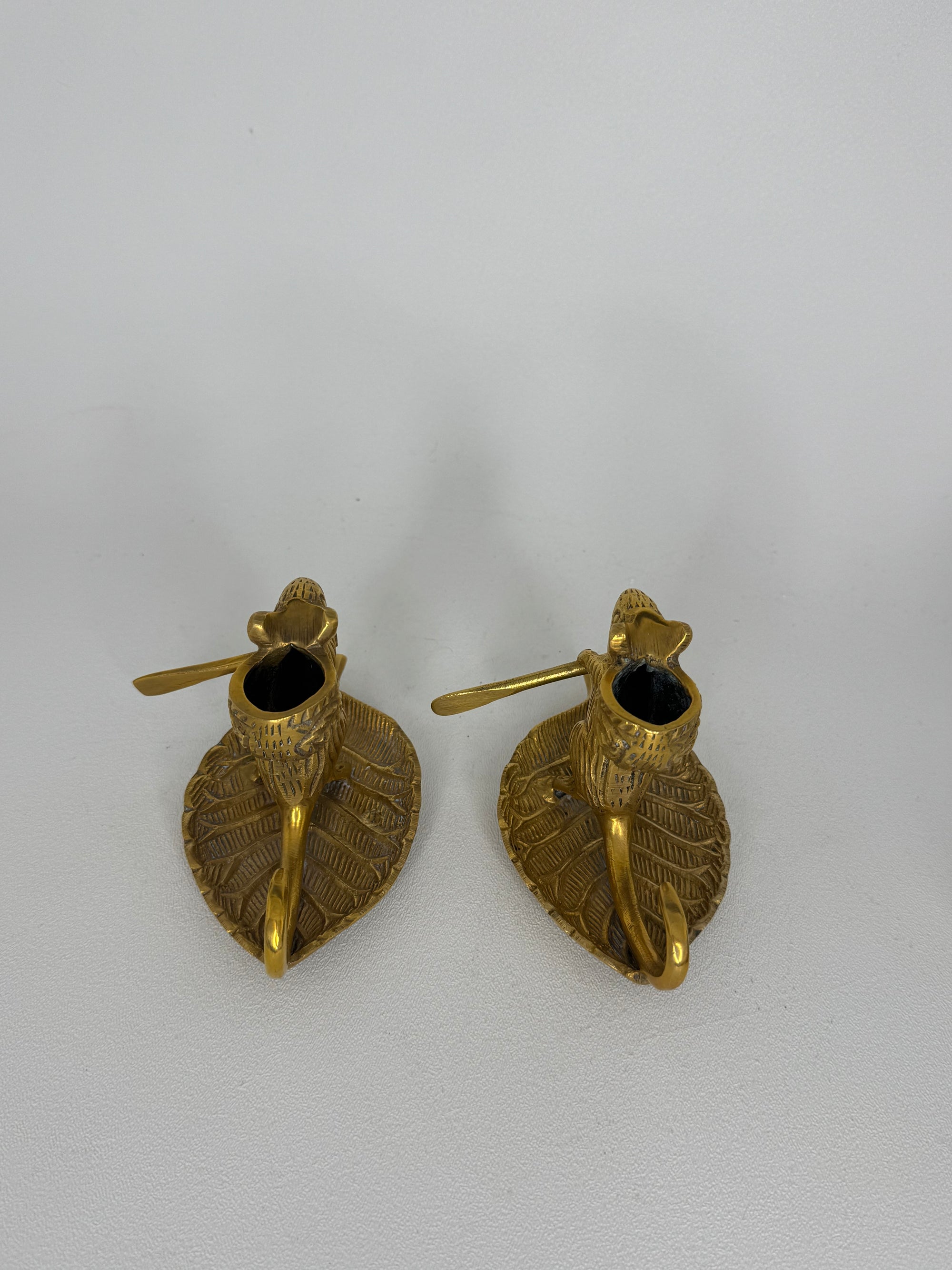 Whimsical Vintage Bronze Mouse Candleholders – Leaf Boats- A Pair