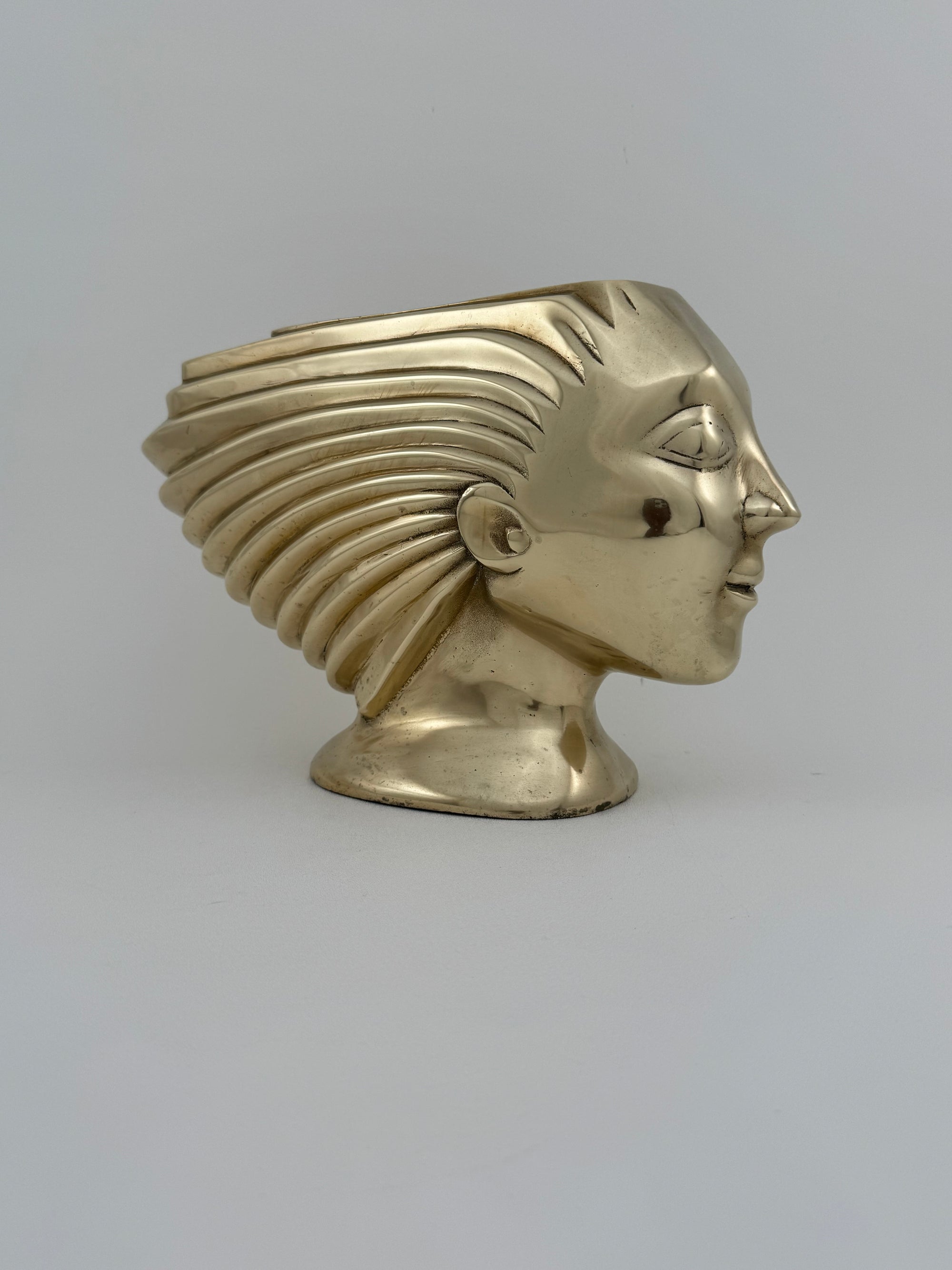 Rare Vintage Dolbi Cashier Brass Woman Head Sculpture – Flowing Hair Bust, 10 lbs