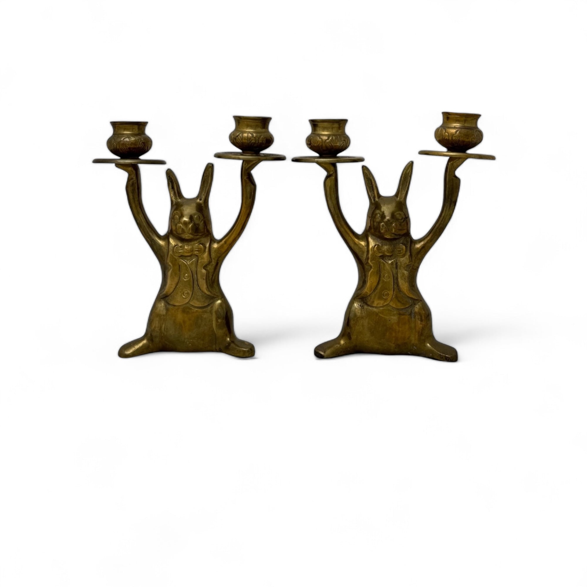 Vintage Brass Rabbit Candleholders-A Pair