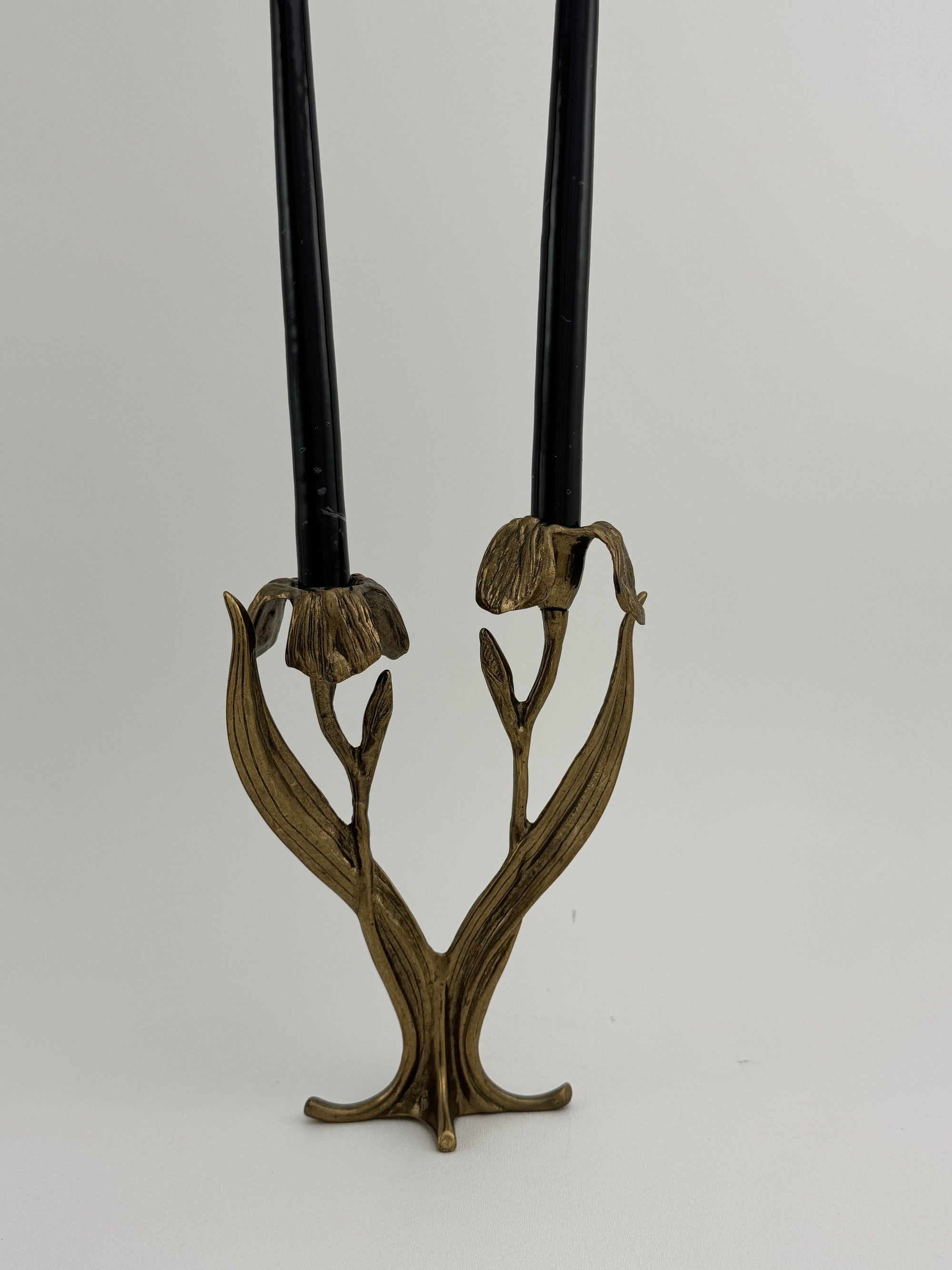 Vintage Brass Flower Candlestick Holder