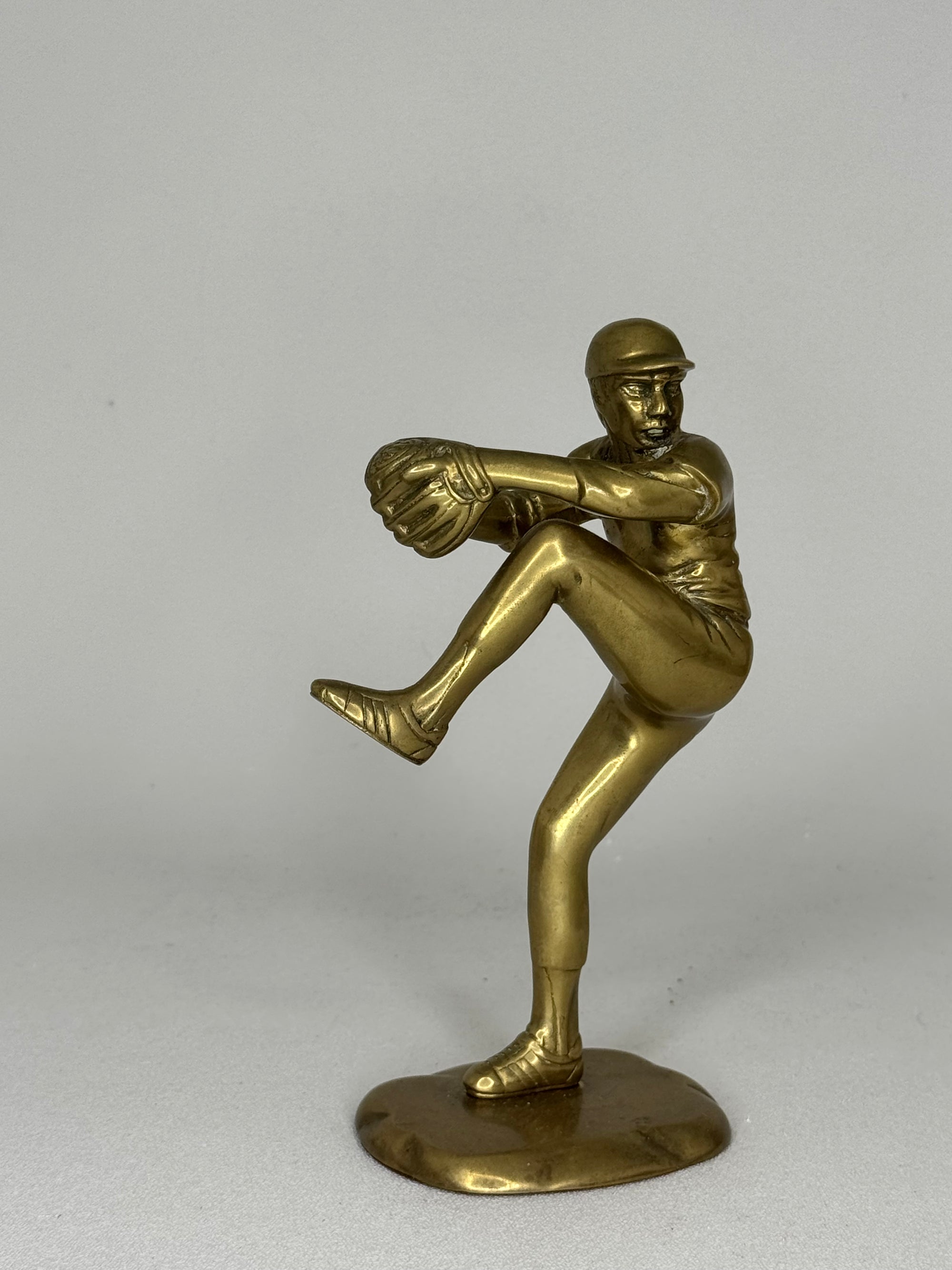 Vintage San Pacific Brass Baseball Pitcher Figurine | Solid Brass Sports Statue, Made in Taiwan