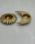 Vintage Brass Sun and Moon Candleholder-A Pair