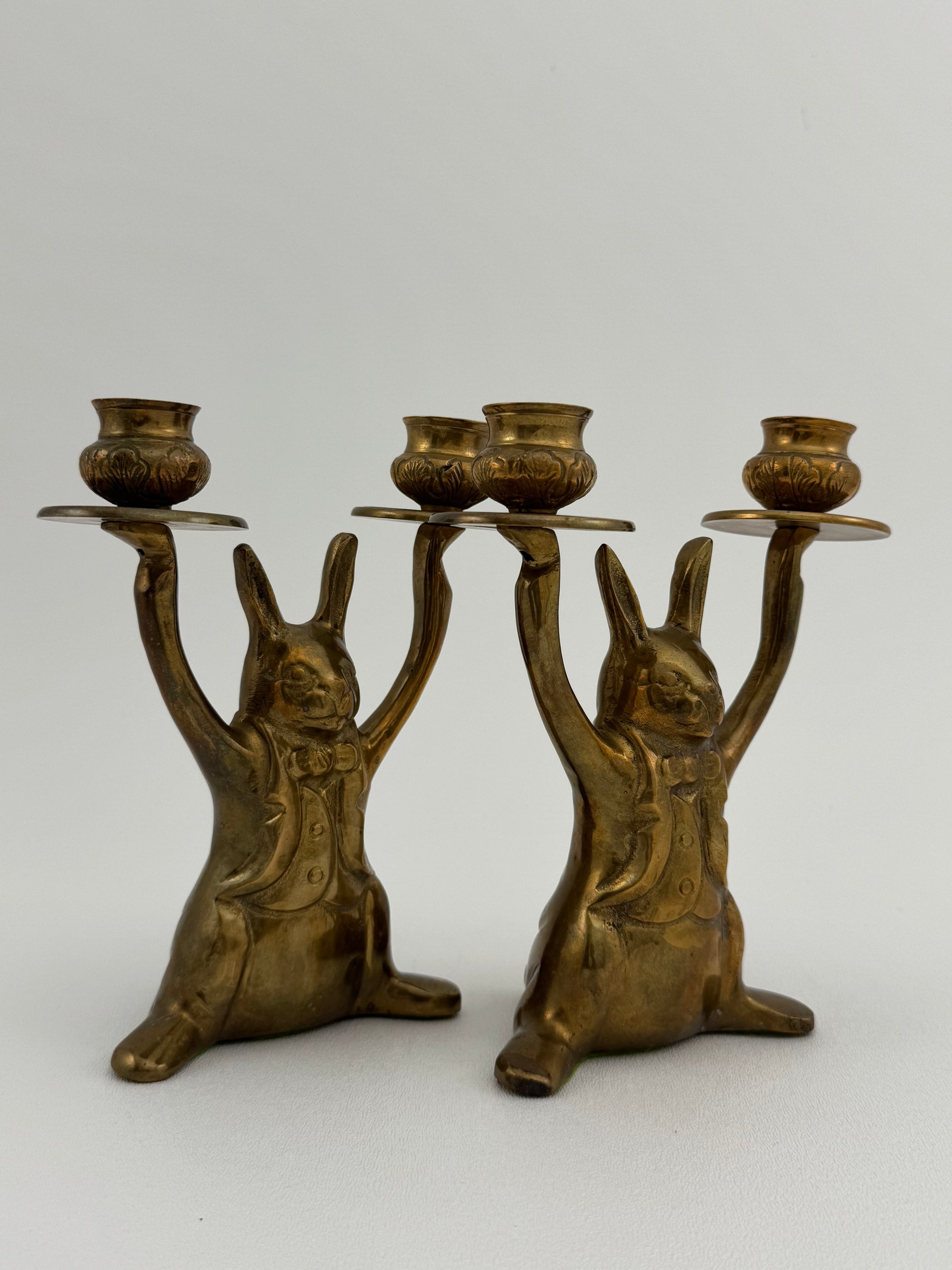 Vintage Brass Rabbit Candleholders-A Pair