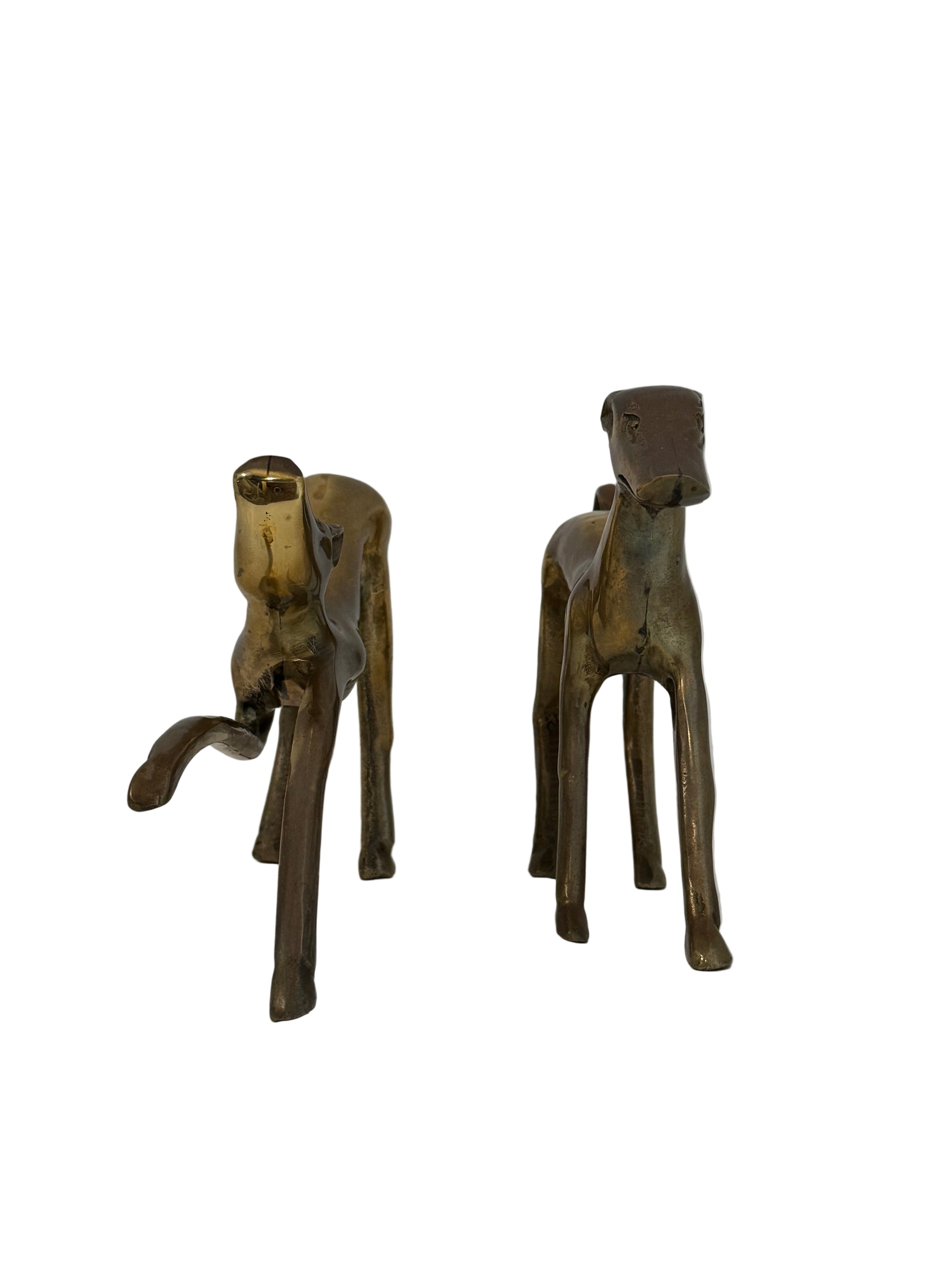 Vintage Mid-Century Brass Greyhound Dogs – Playful Pair of Sculptures