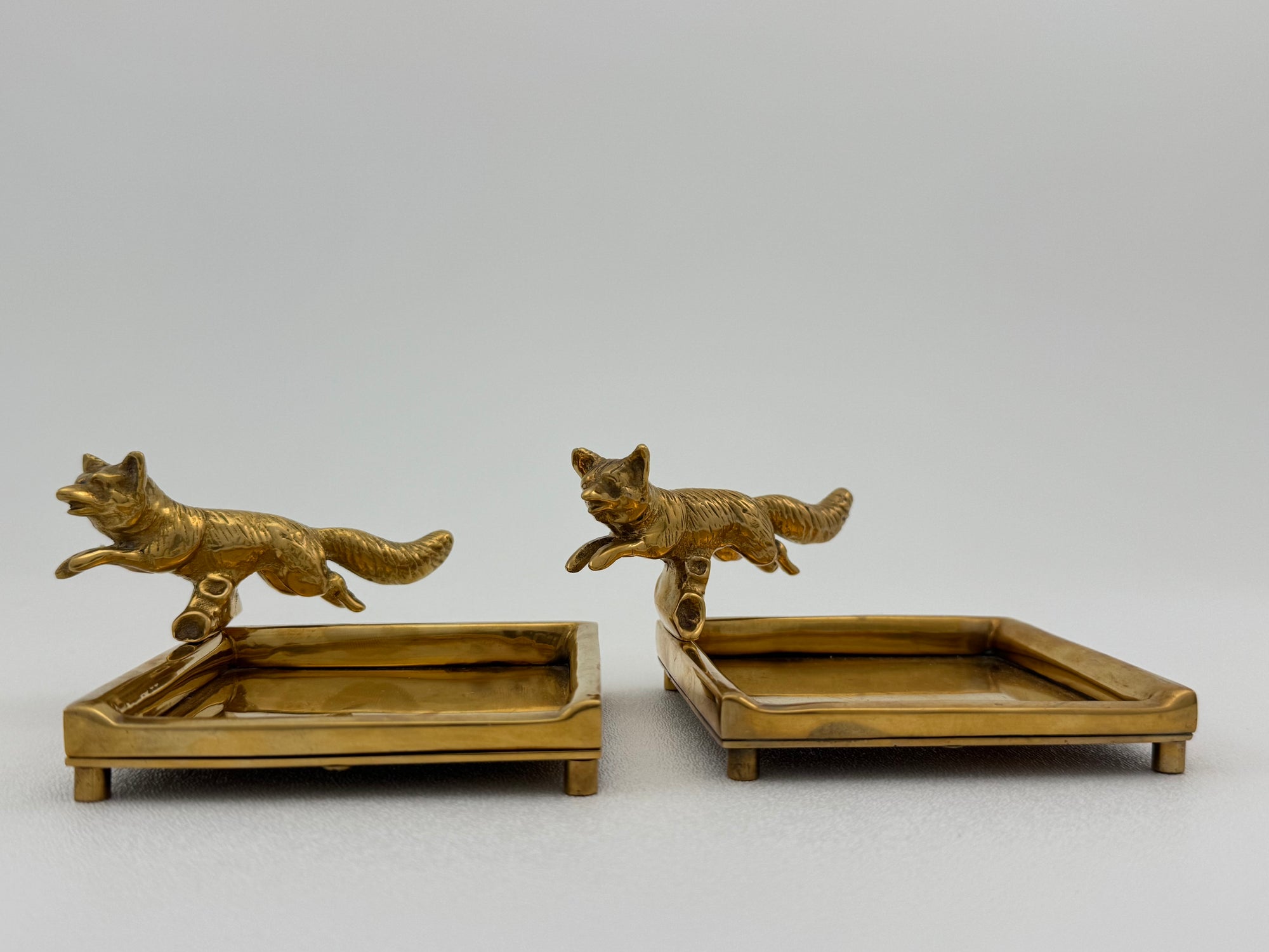 Vintage Brass Fox Trinket Dish-A Pair