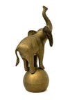 Vintage Brass Elephant on Ball | Mid-Century Circus Sculpture | 13+ inches tall