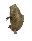 Vintage Brass Standing Fish Vase – Mid-Century Koi Style Vessel/Vase/Coin or Wishing Bank
