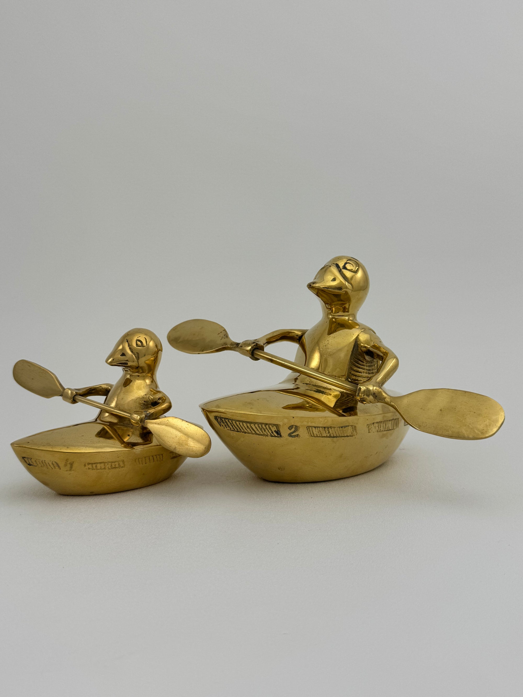 Vintage Brass Duck and Duckling Paddling Boats-A Pair