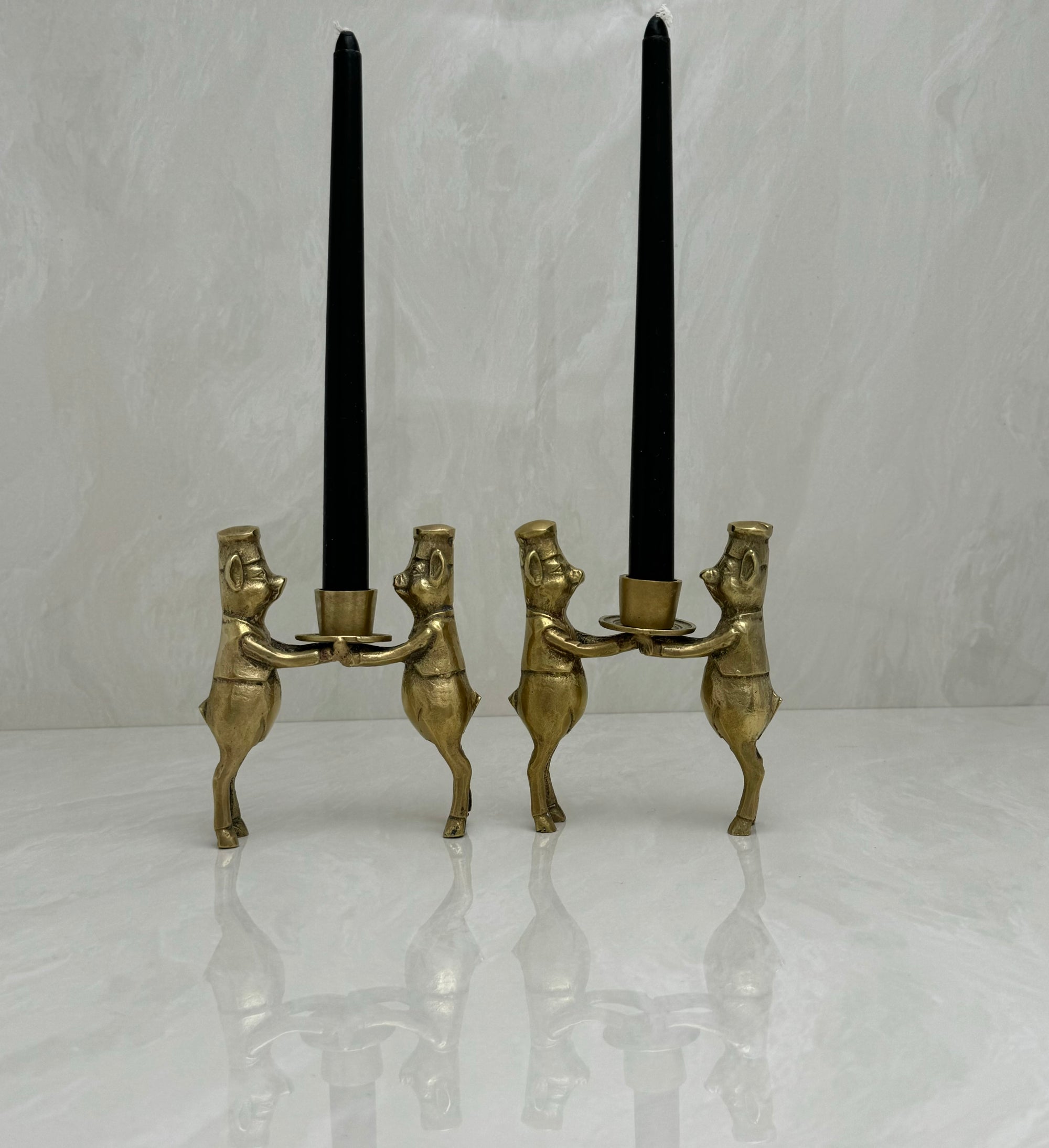 Vintage Bronze Pig Chef Candleholders-A Pair