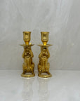 Vintage Brass Cat Candlestick Holders- A Pair