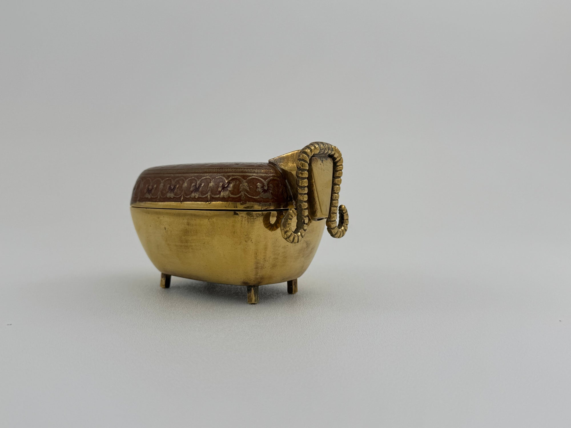Vintage Brass Goat Trinket Dish With Enameled Etchings