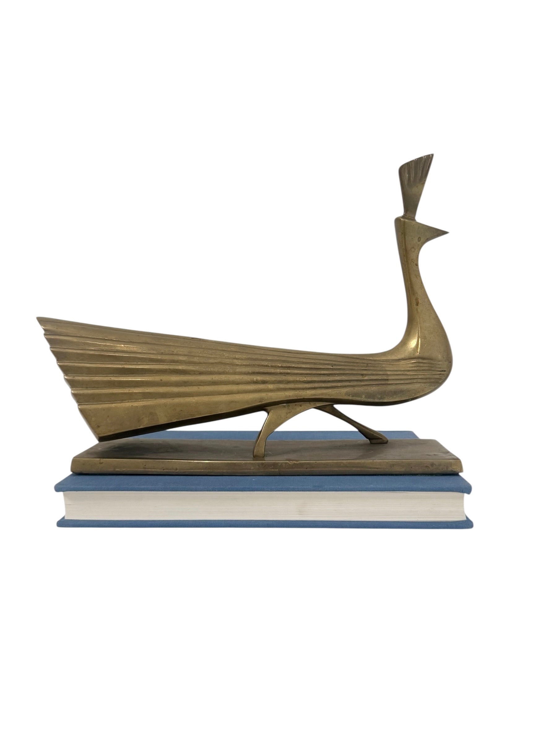 Rare Vintage Brass Peacock Statue – Mid-Century Elegance