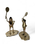 Vintage Brass Tennis Playing Frogs-A Pair