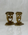 Vintage Brass Drama Masks Bookends- A Pair