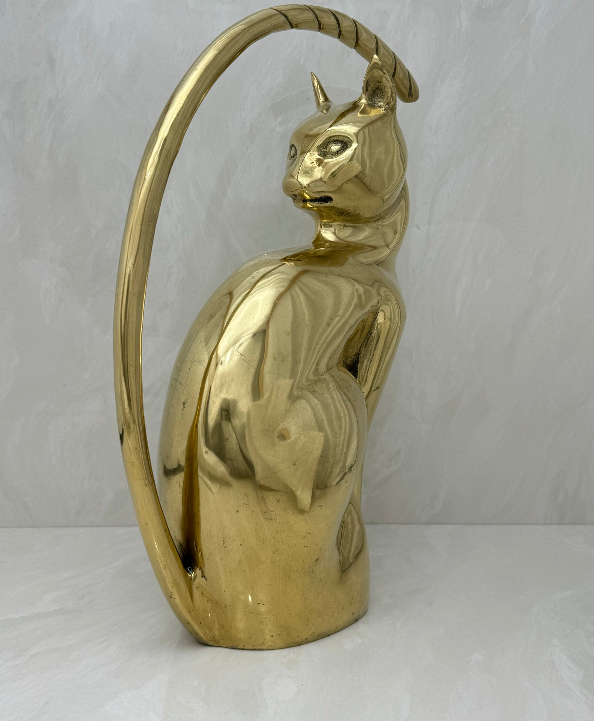 Vintage Brass Stylized Long Tailed Cat-MCM By Dolbi Cashier