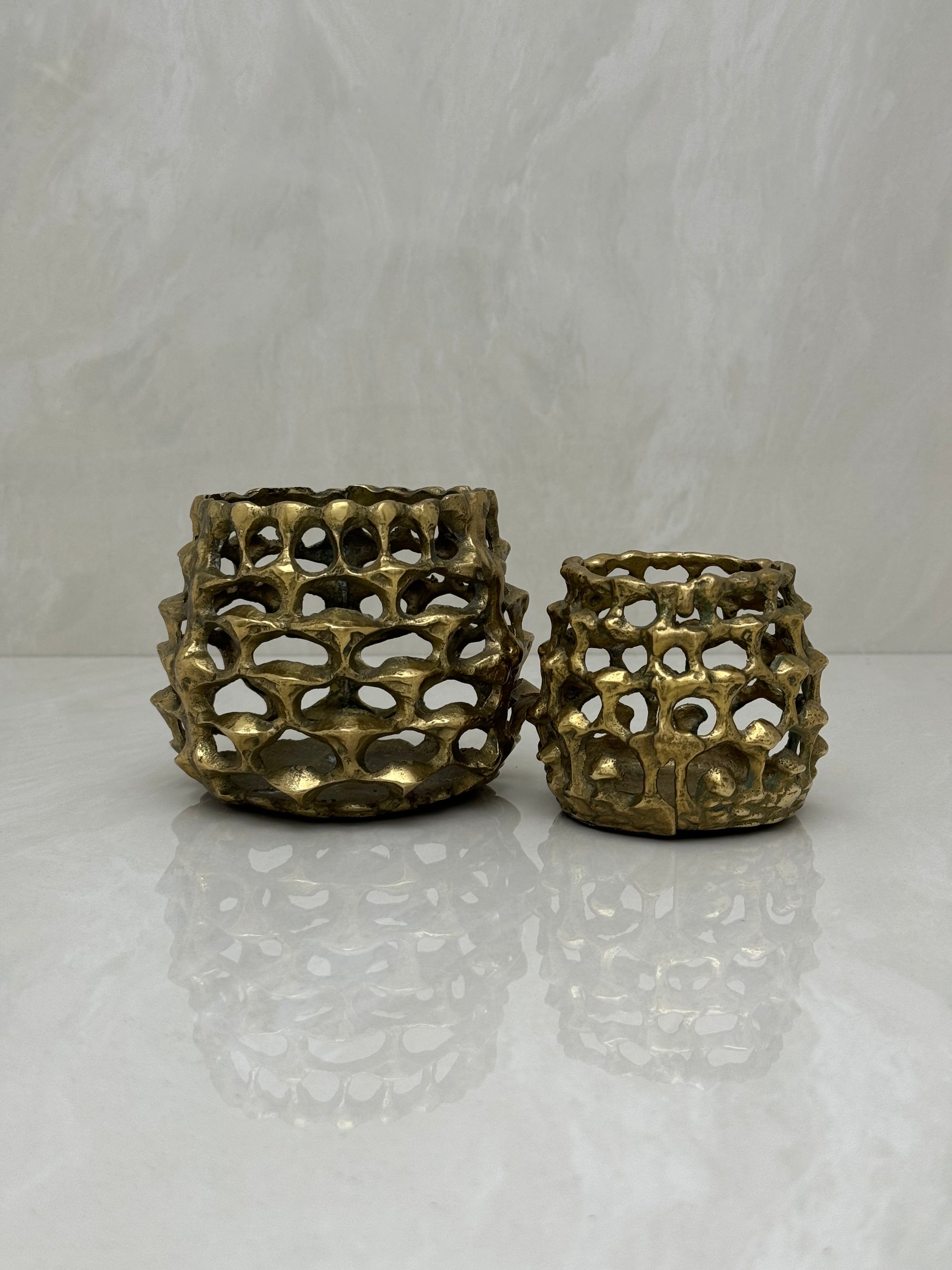 Vintage Brass Brutalist Style Candleholders-A Pair