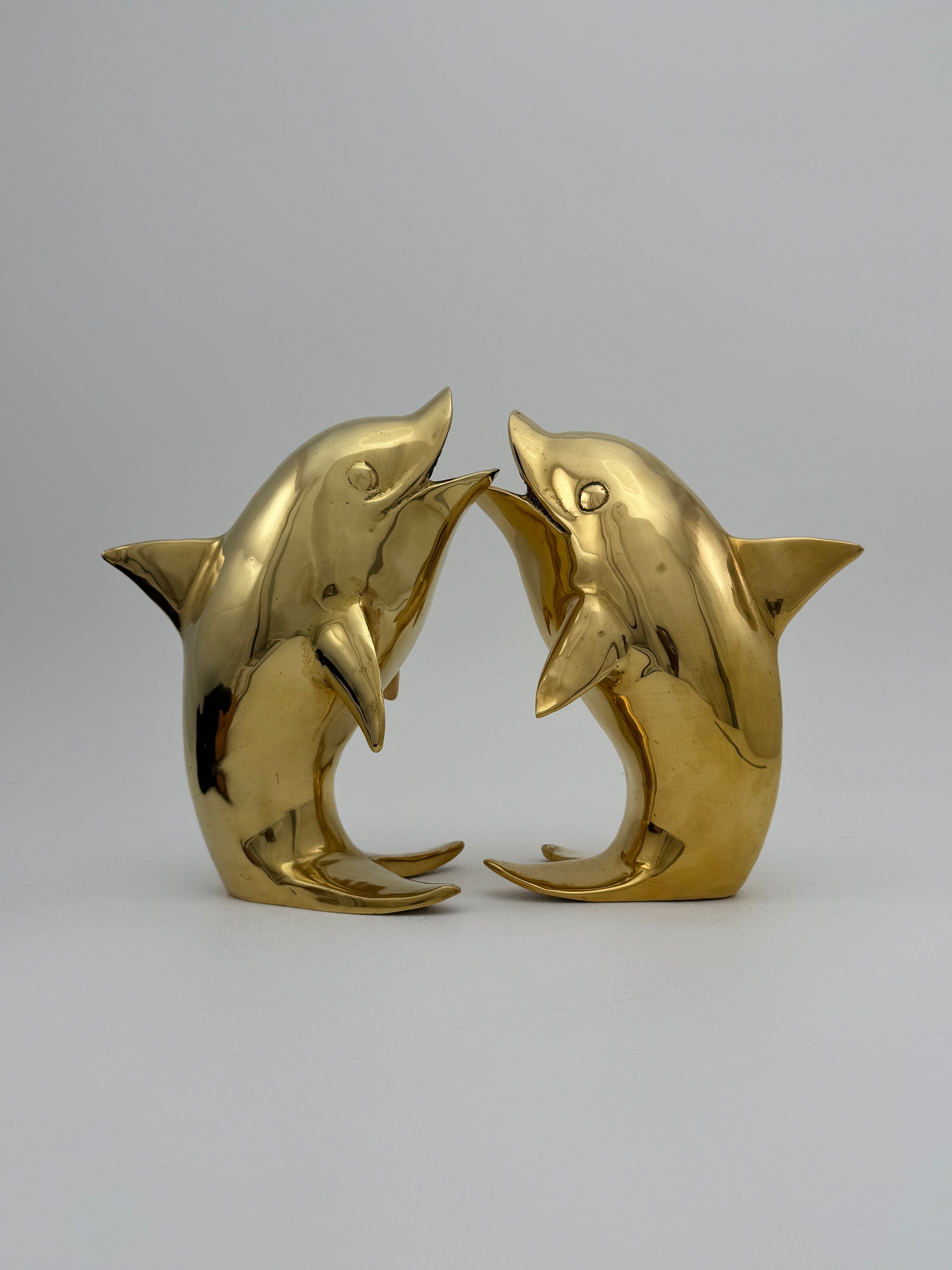Vintage Solid Brass Dolphins – 10” Coastal Wishing Vessels/Coin Banks-A Pair