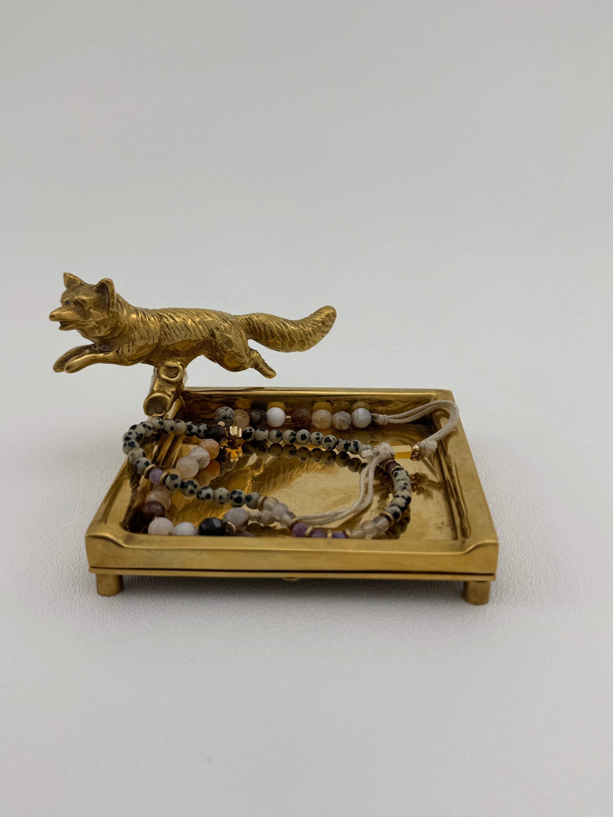 Vintage Brass Fox Trinket Dish-A Pair