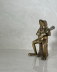 Melodic Croak: Vintage Brass Frog Guitarist on Stump Playing Guitar-Figurine