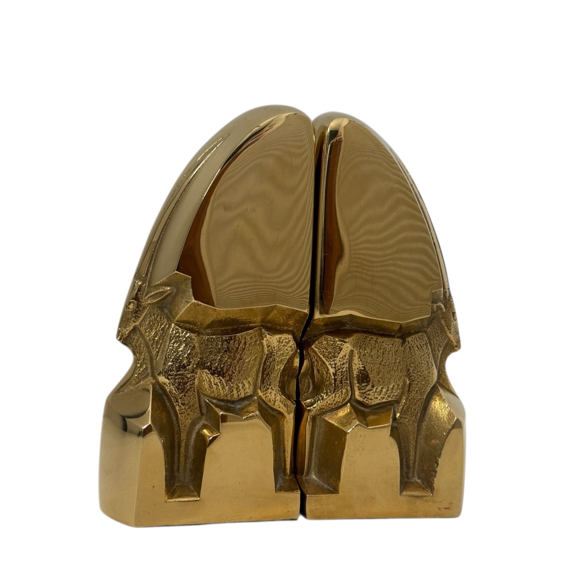Mid-Century Modern Brass Gazelle Sculptures – Abstract Antelope Bookends