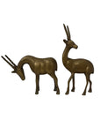 Vintage Mid-Century Brass Antelope Gazelle Figurines – Pair with Long Horns, Safari Wildlife Decor