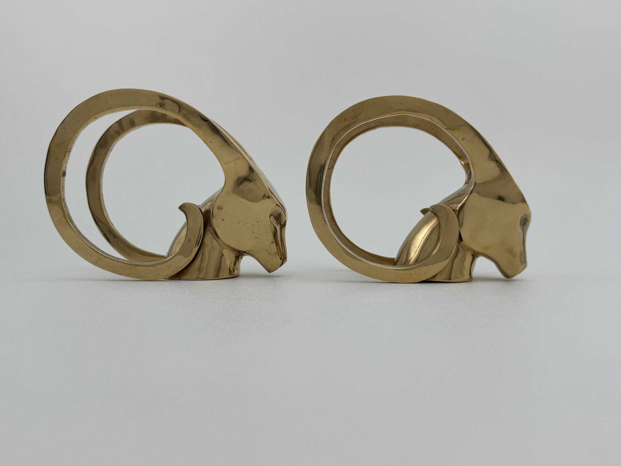 Vintage Brass Rams with Curled Horns-A Pair
