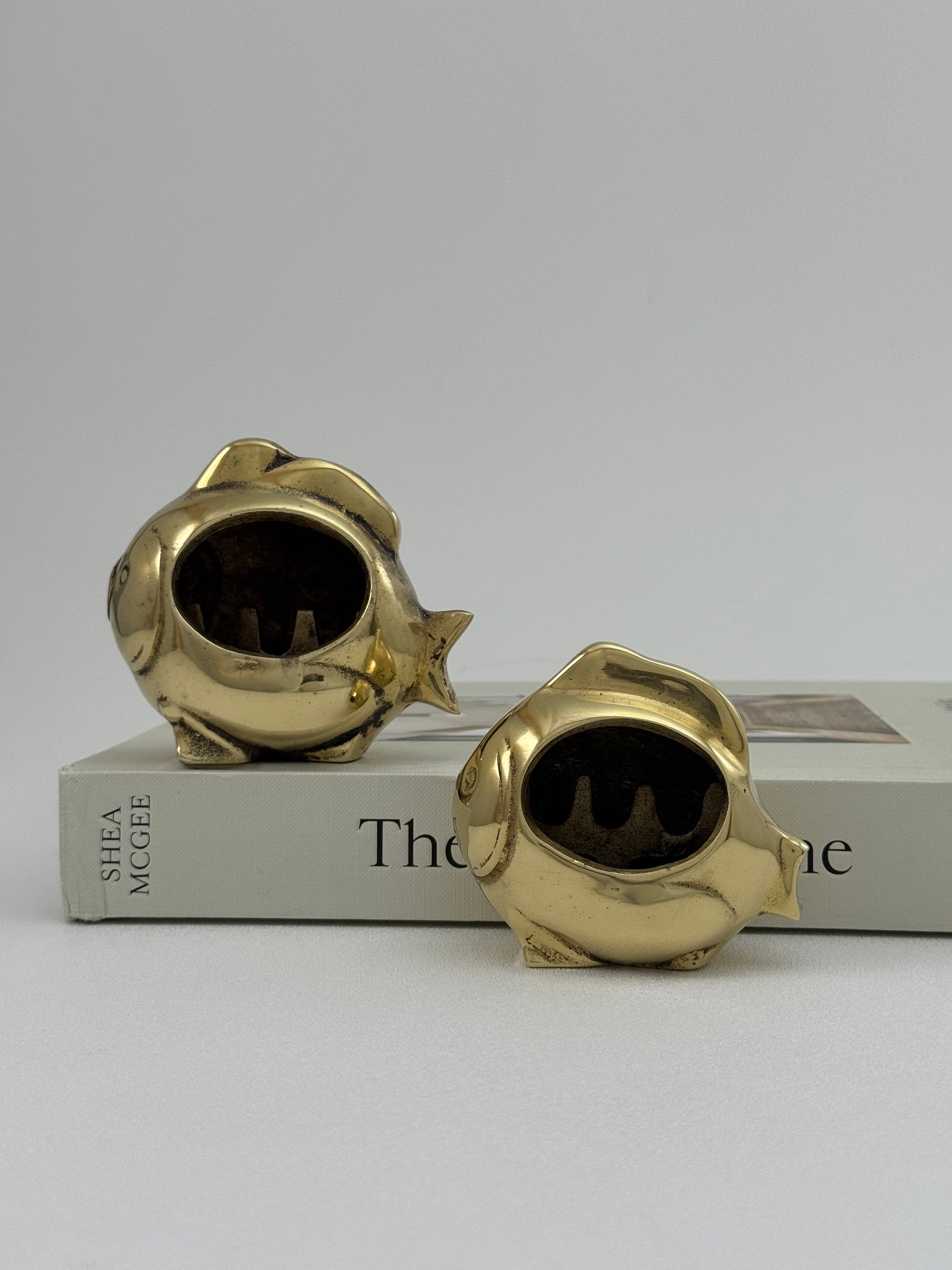 Pair of Vintage Brass Fish Ashtrays – His &amp; Hers– Mid Century Modern Hollywood Regency Coastal Decor