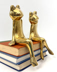 Vintage Polished Brass Frog Couple Bookends — Mid-Century Modern Charm