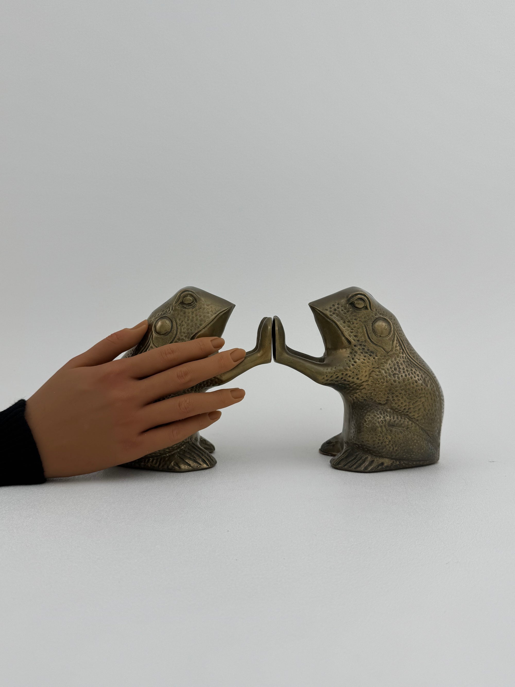 Vintage Brass Patty Cake Frog Bookends- A Pair