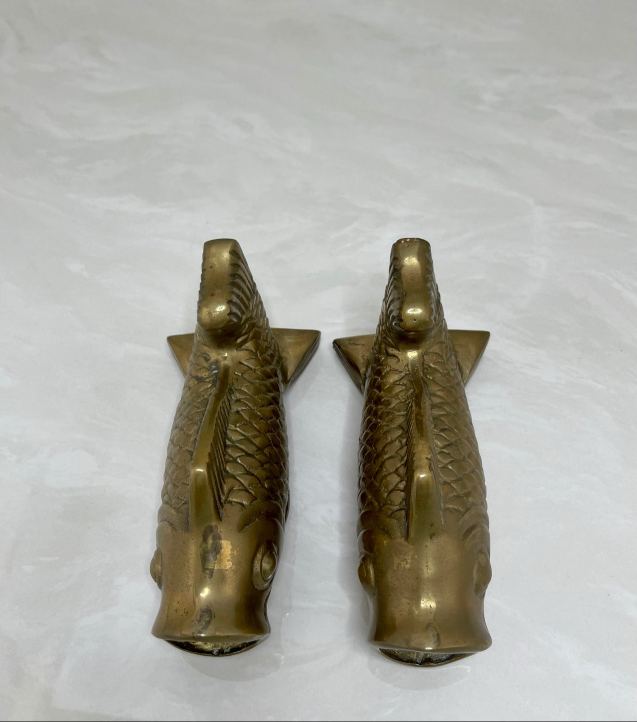 Vintage Brass Fish Vases-A Pair