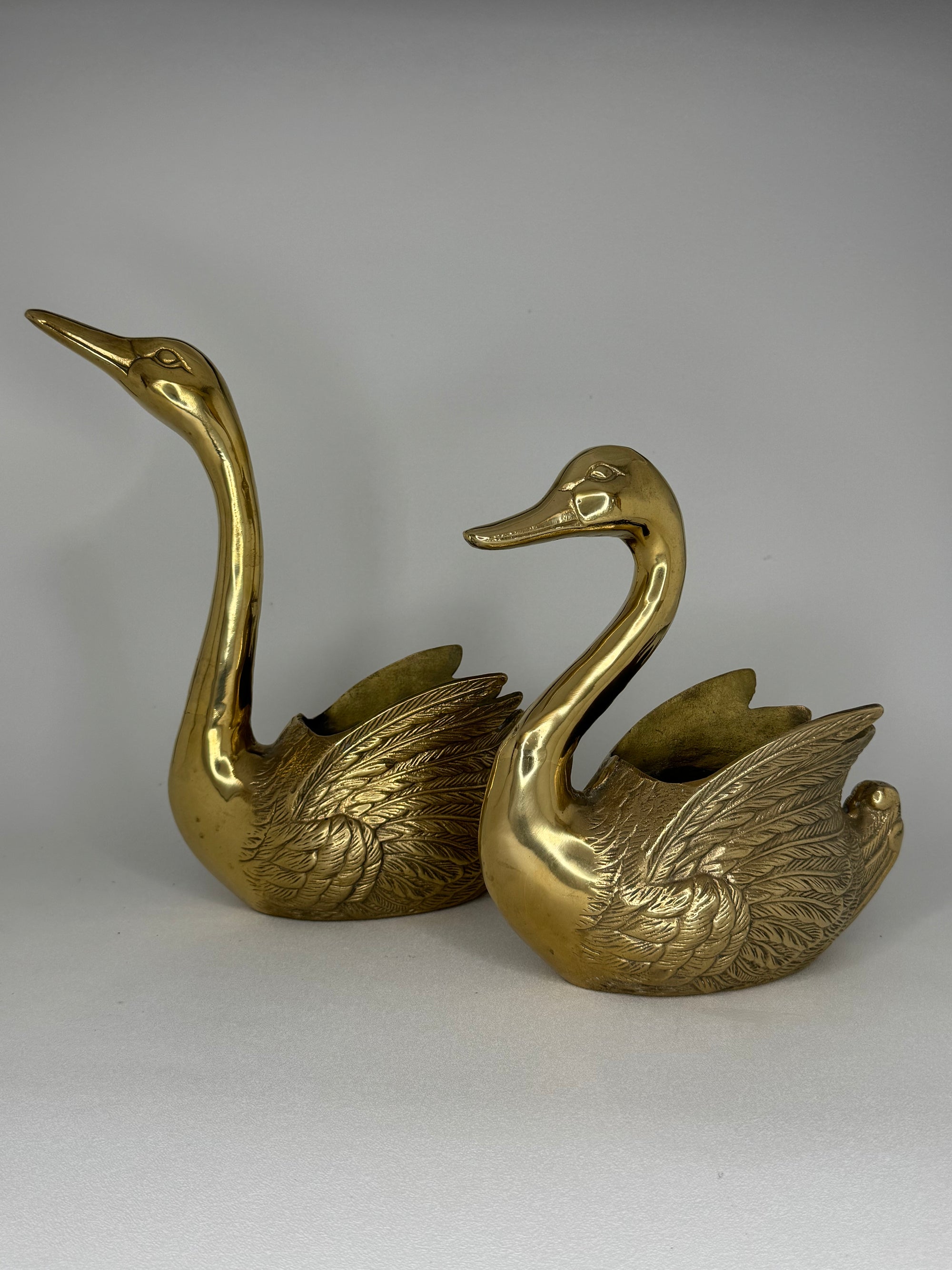 Vintage Brass Swan Planters-Pair