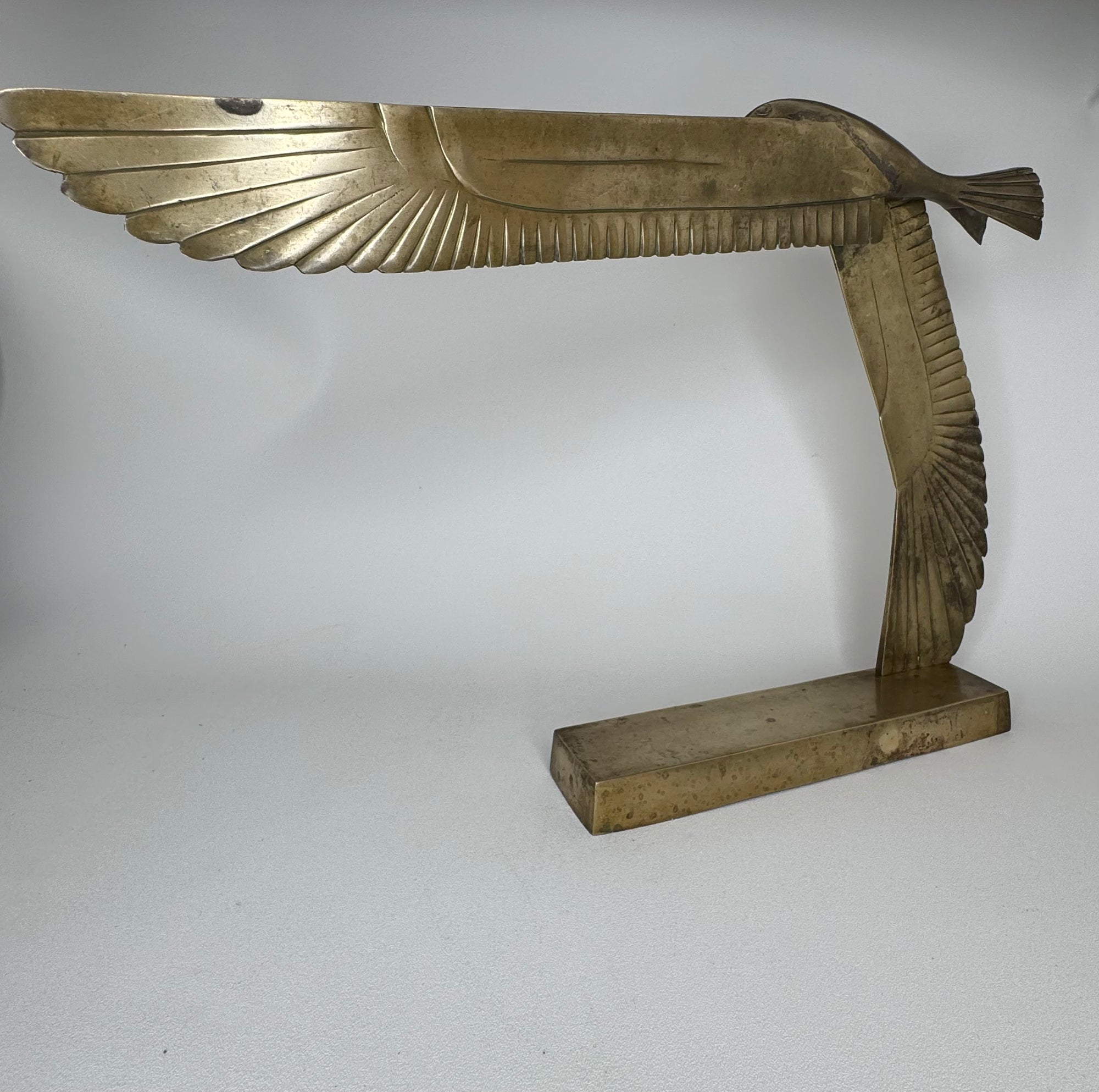 Large Vintage Brass Bird in Flight Sculpture | Modernist Crane Heron Egret Coastal Brass Art