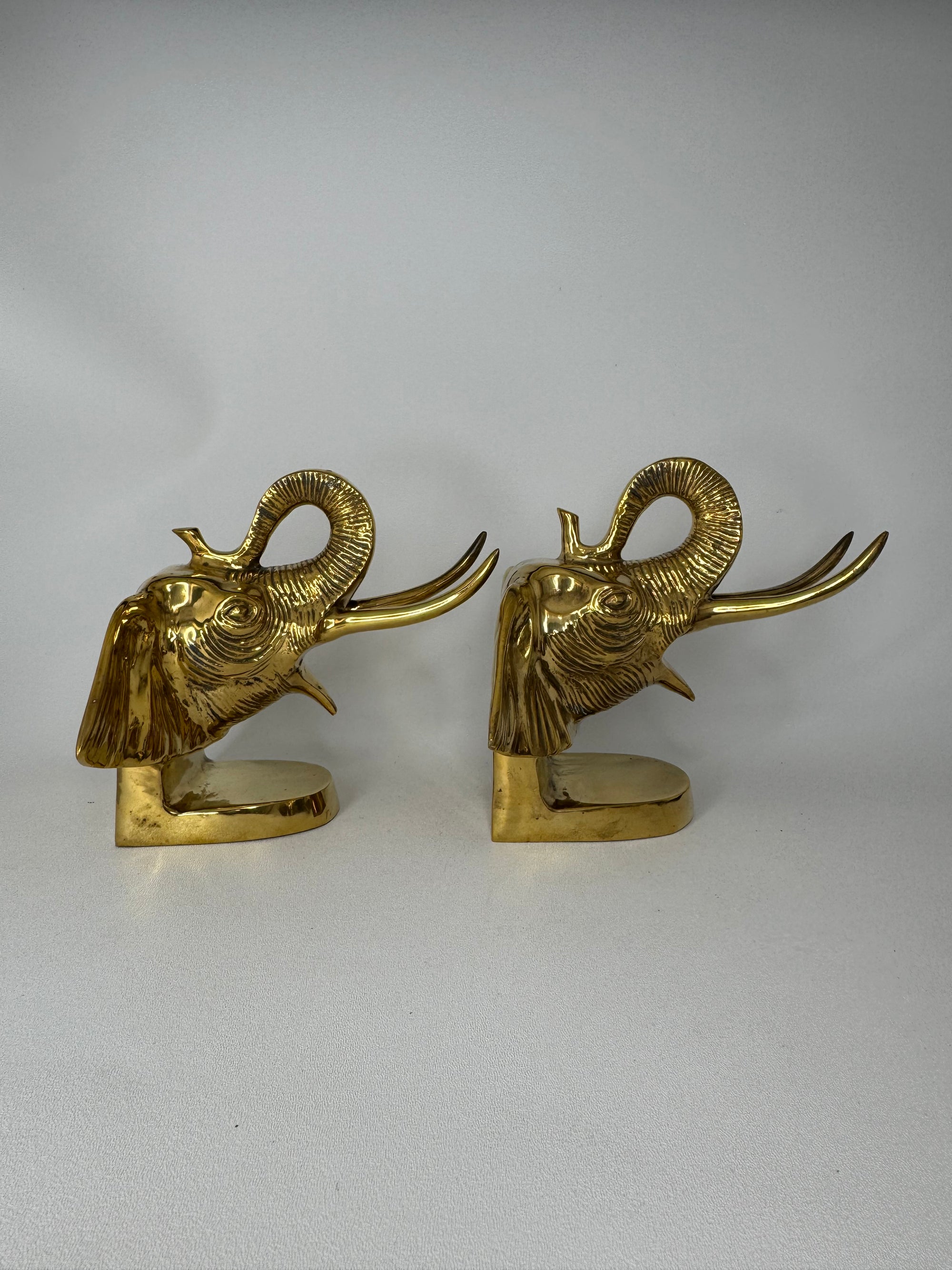Vintage Brass Large Elephants Bookends-A Pair
