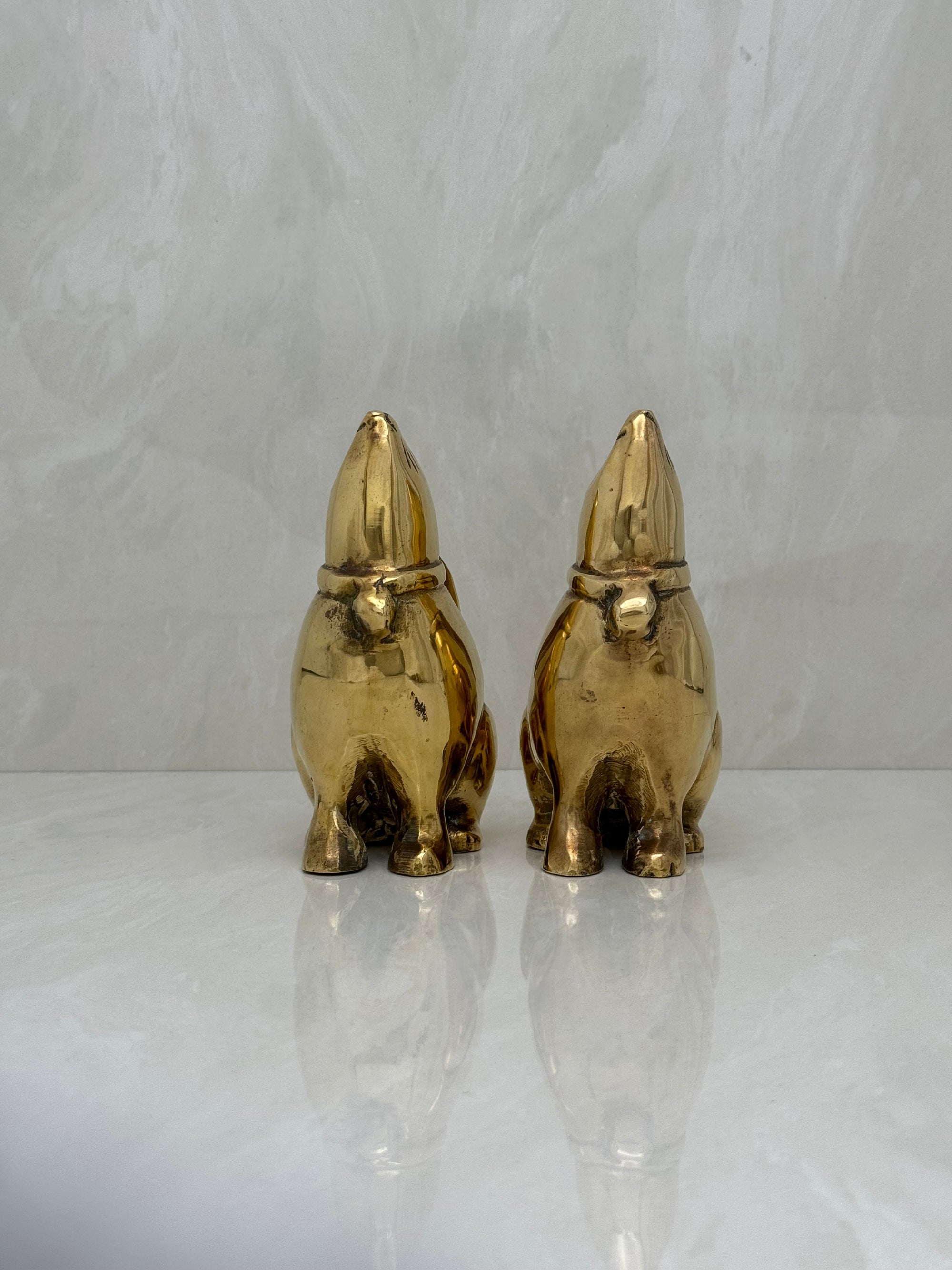 Vintage Brass Moon Gazing Rabbits-A Pair