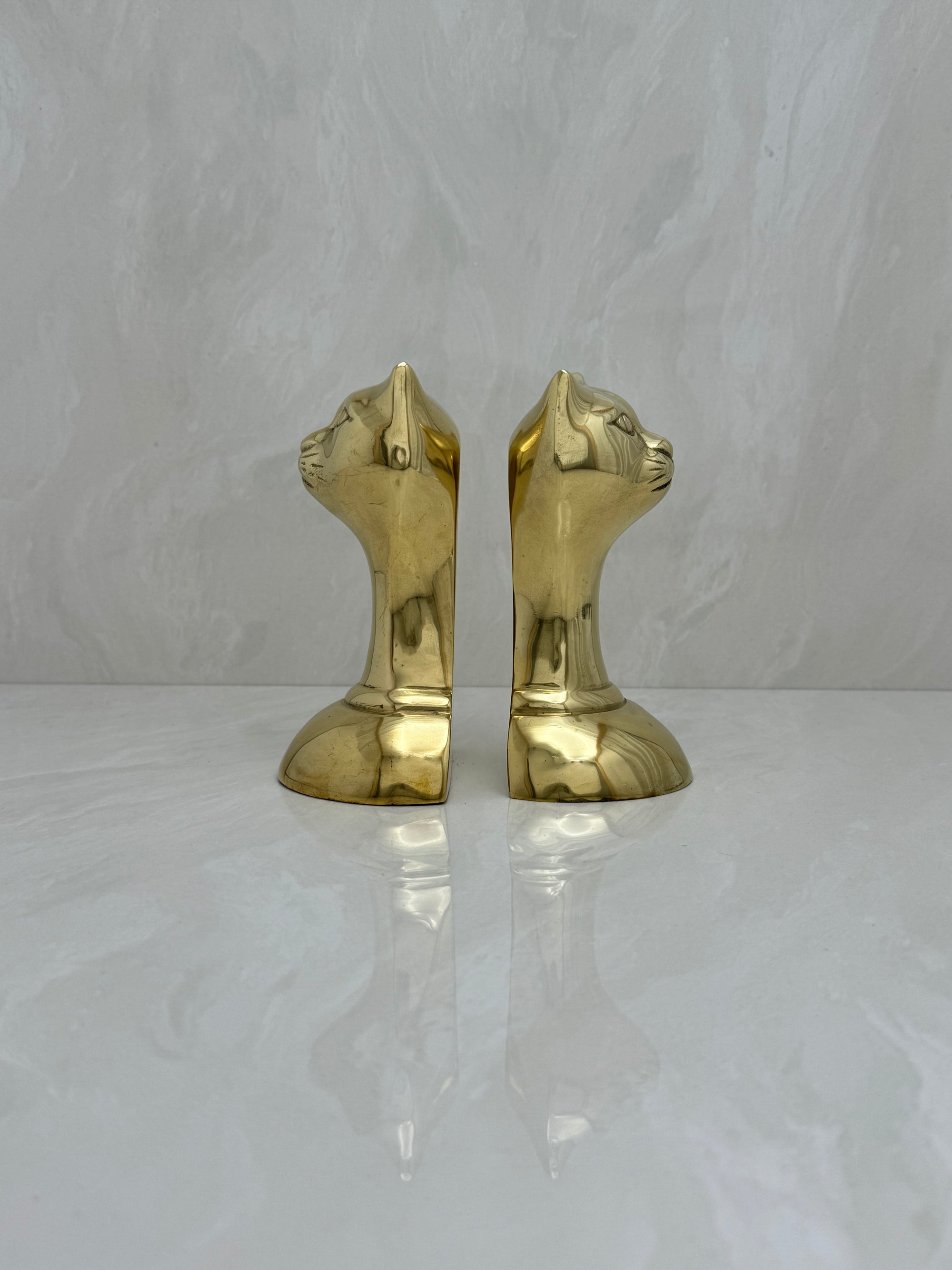 Vintage Brass Cat Head Bookends-A Pair