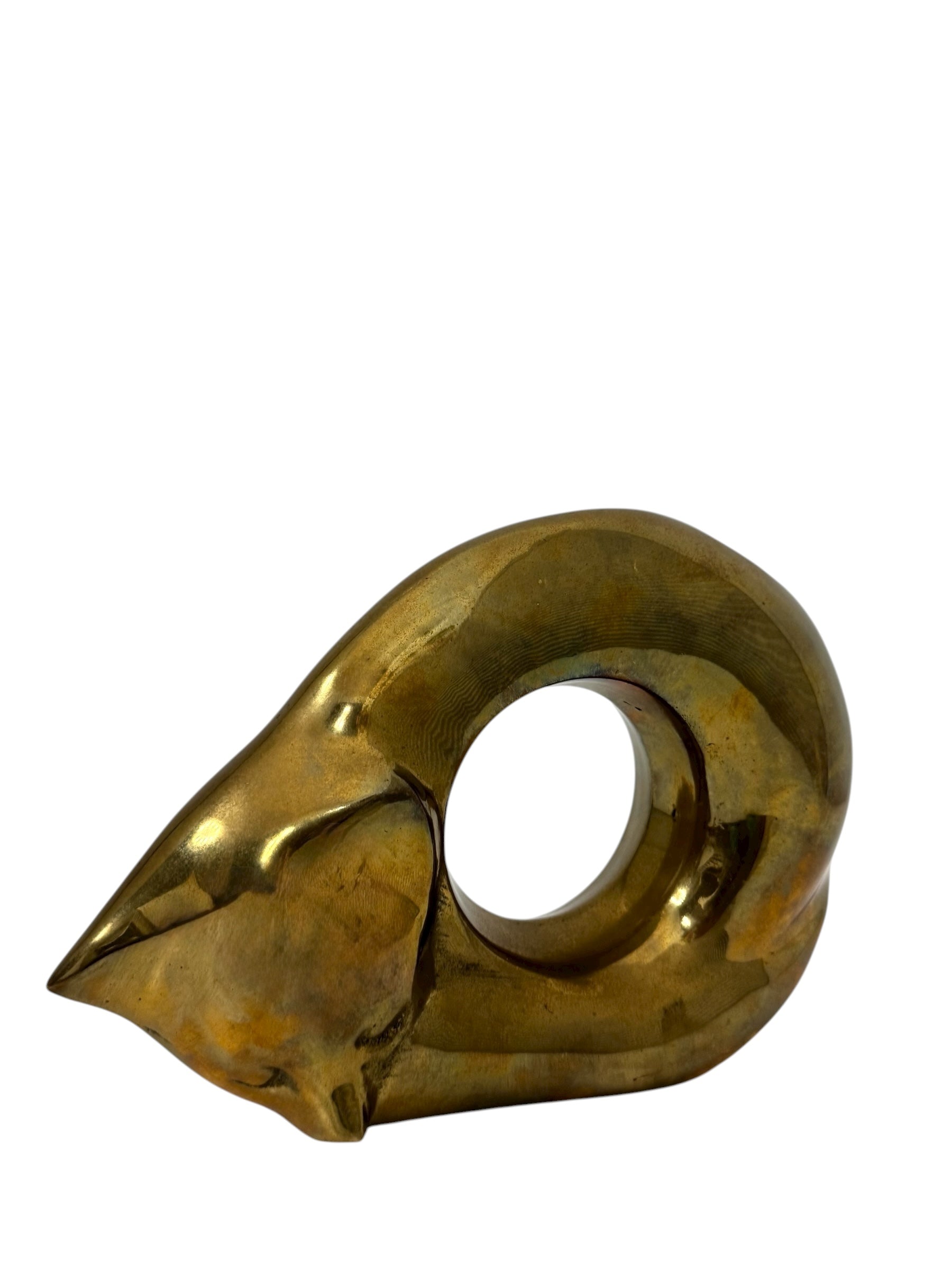 Rare Vintage Brass Ikebana Vase – Sleeping Cat Form | Mid-Century Modern Sculptural Art Vessel