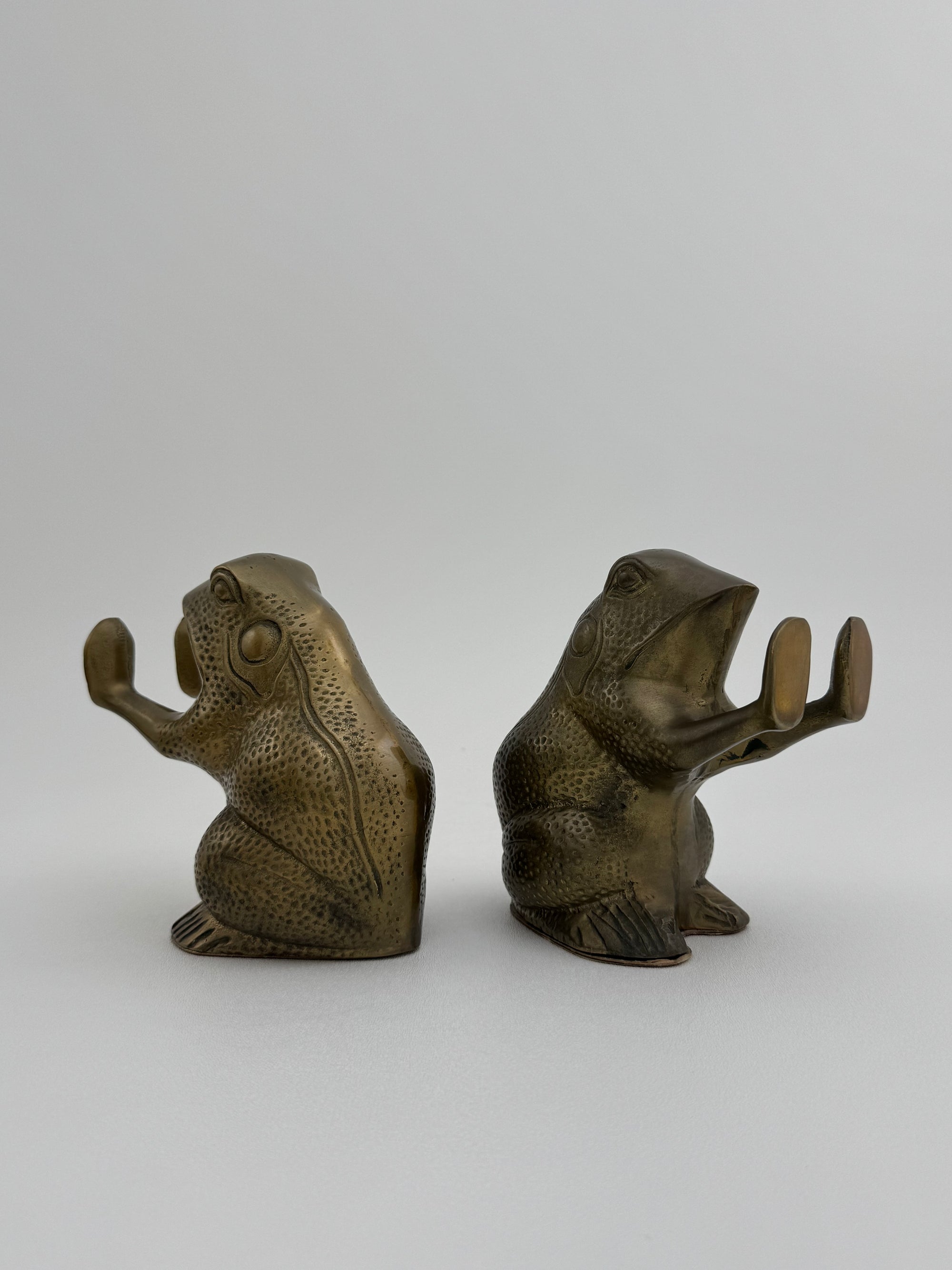 Vintage Brass Patty Cake Frog Bookends- A Pair