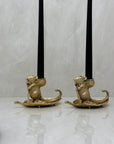 Whimsical Vintage Bronze Mouse Candleholders – Leaf Boats- A Pair