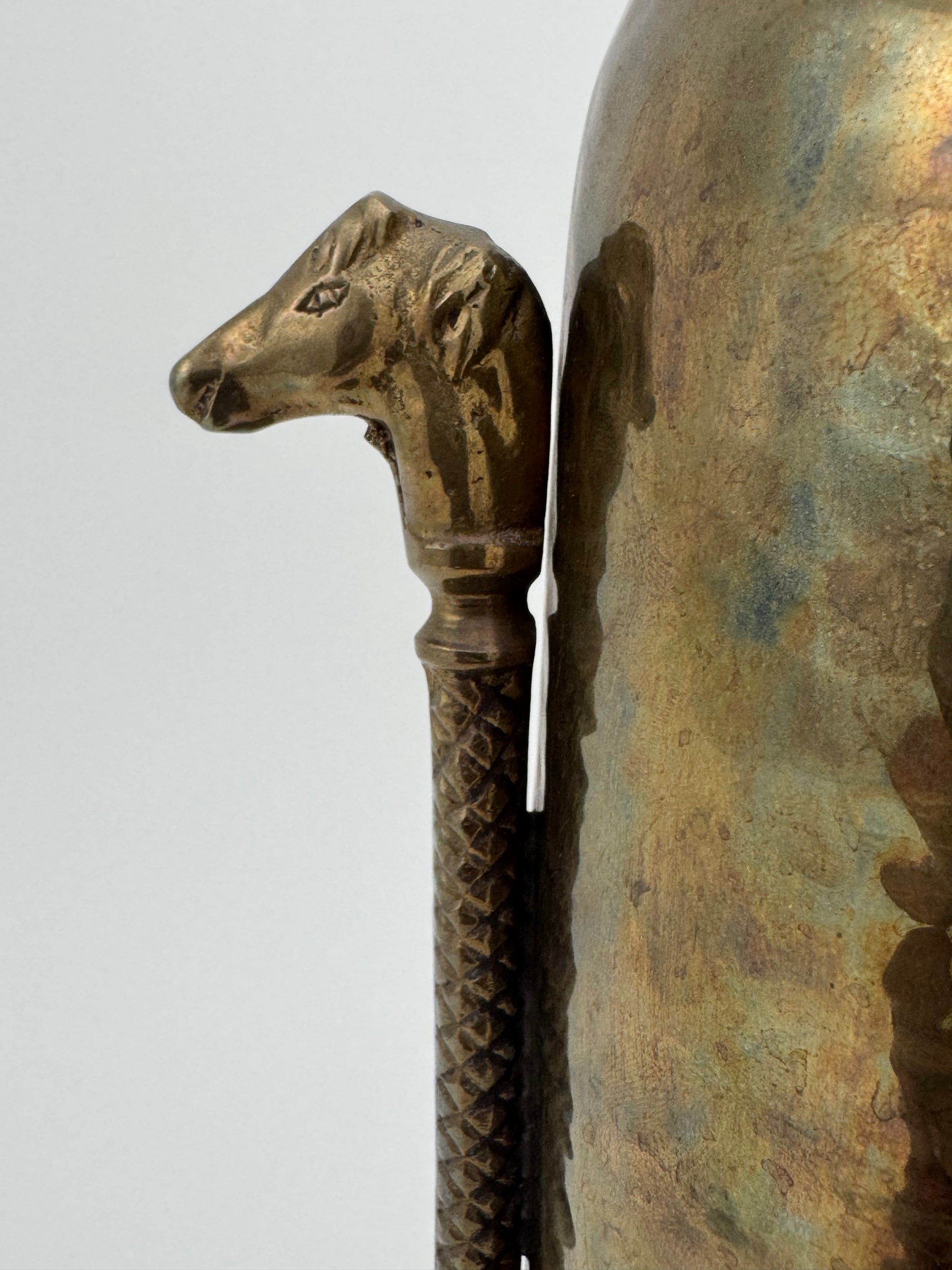 Vintage Brass Hammered Vase With Horse Head Handles