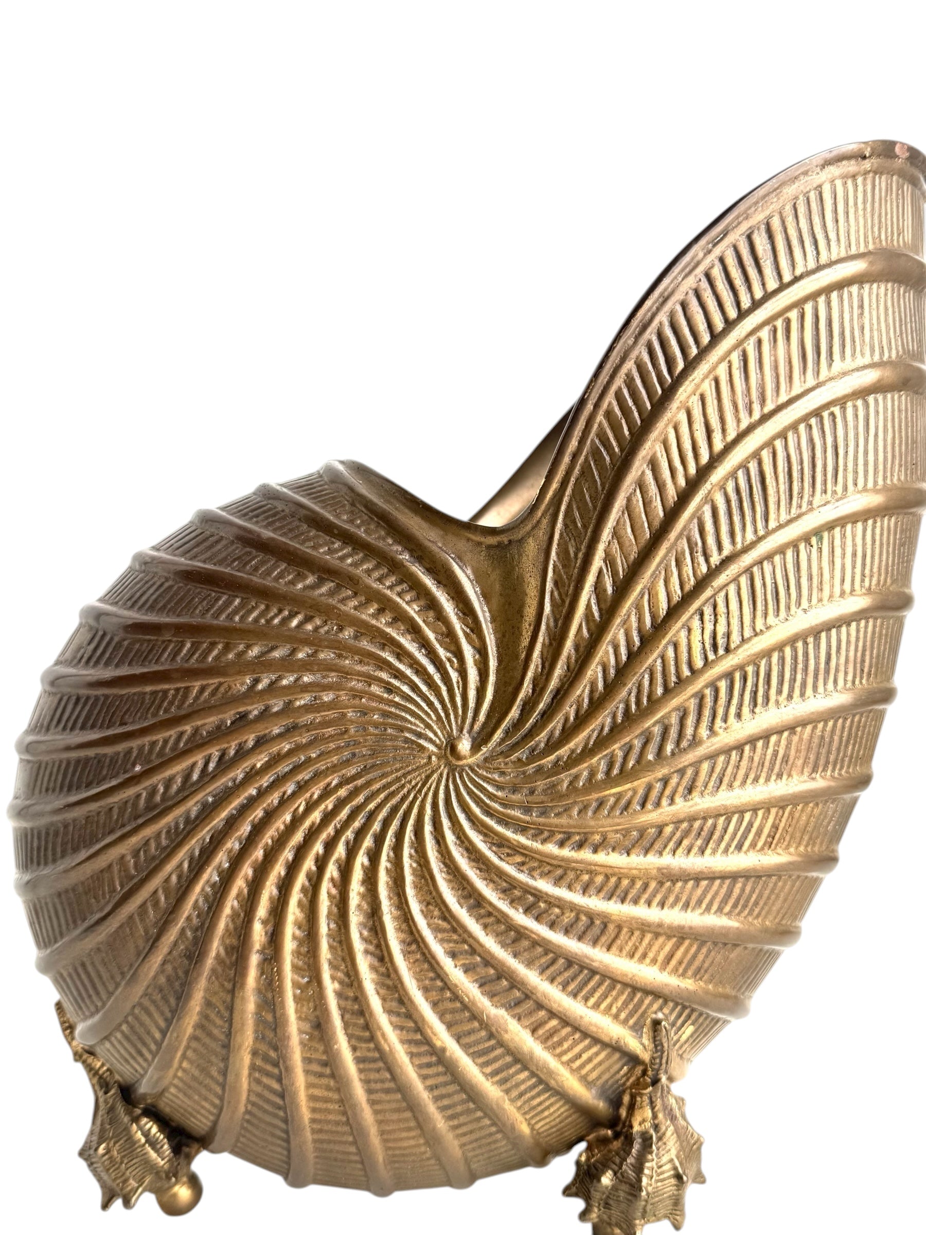 Vintage Brass Nautilus Shell Wine Bucket or Planter