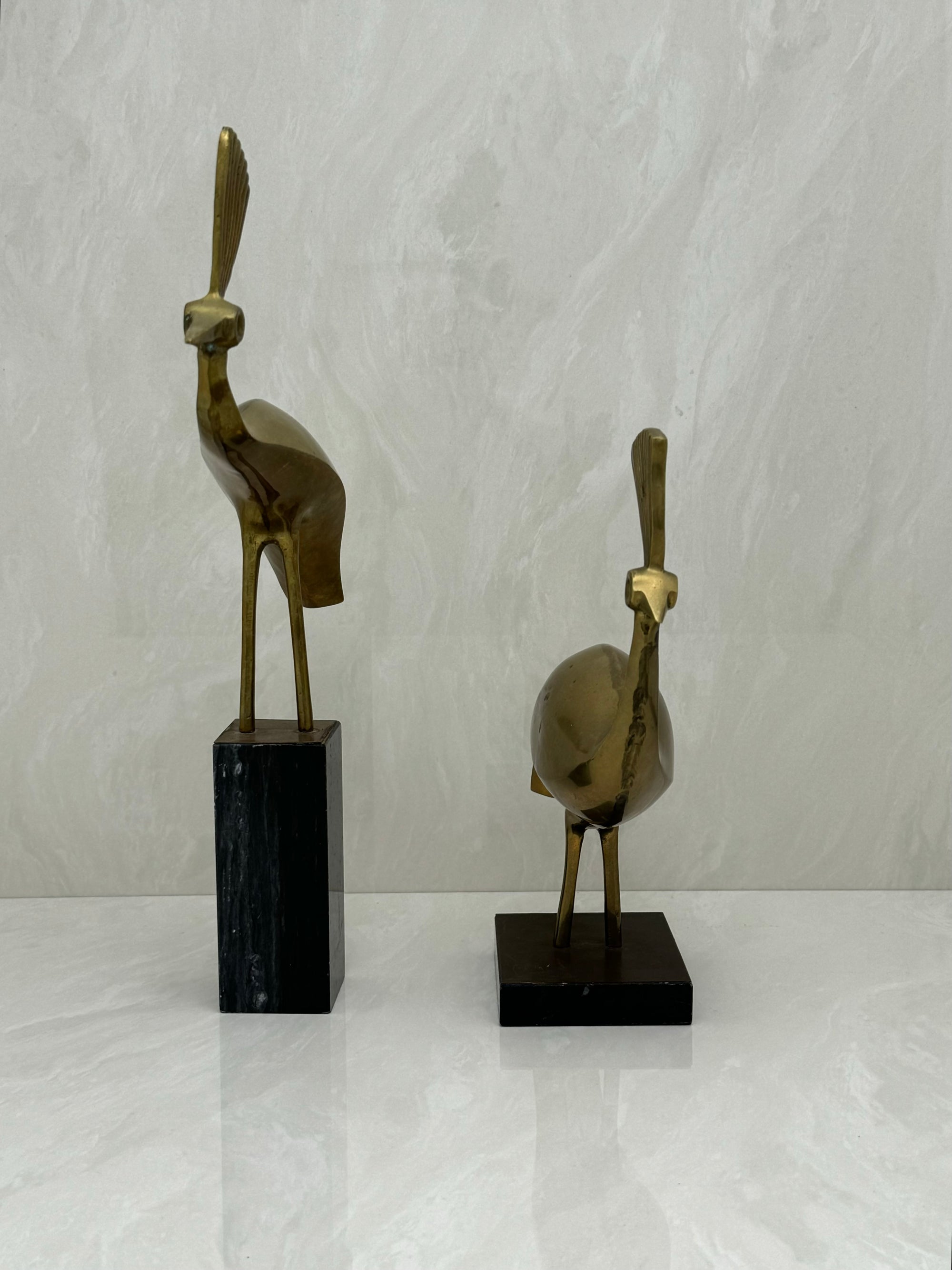 Vintage Brass Peacocks on Marble Bases- A Pair by Rosenthal Netter