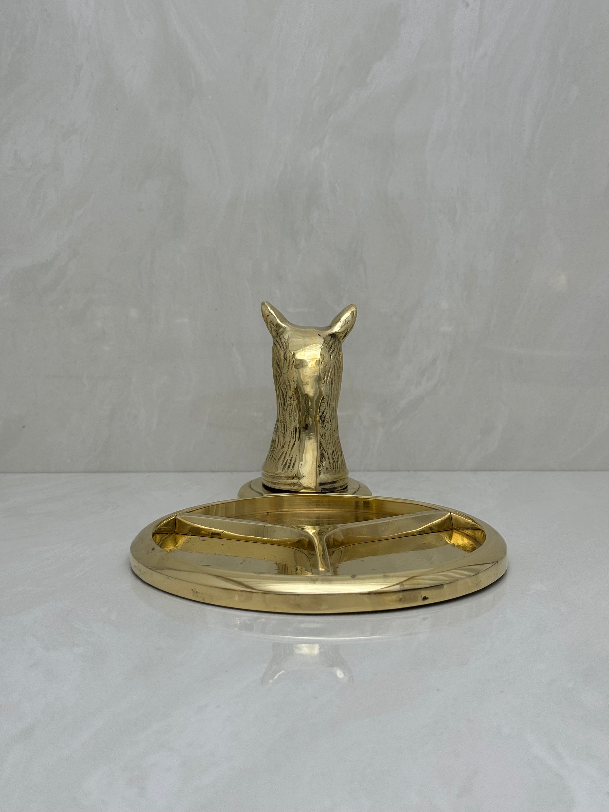 Vintage Brass Fox Head Dresser Tray