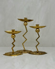 Vintage Brass Retro Candlestick Holders-A Set of Three