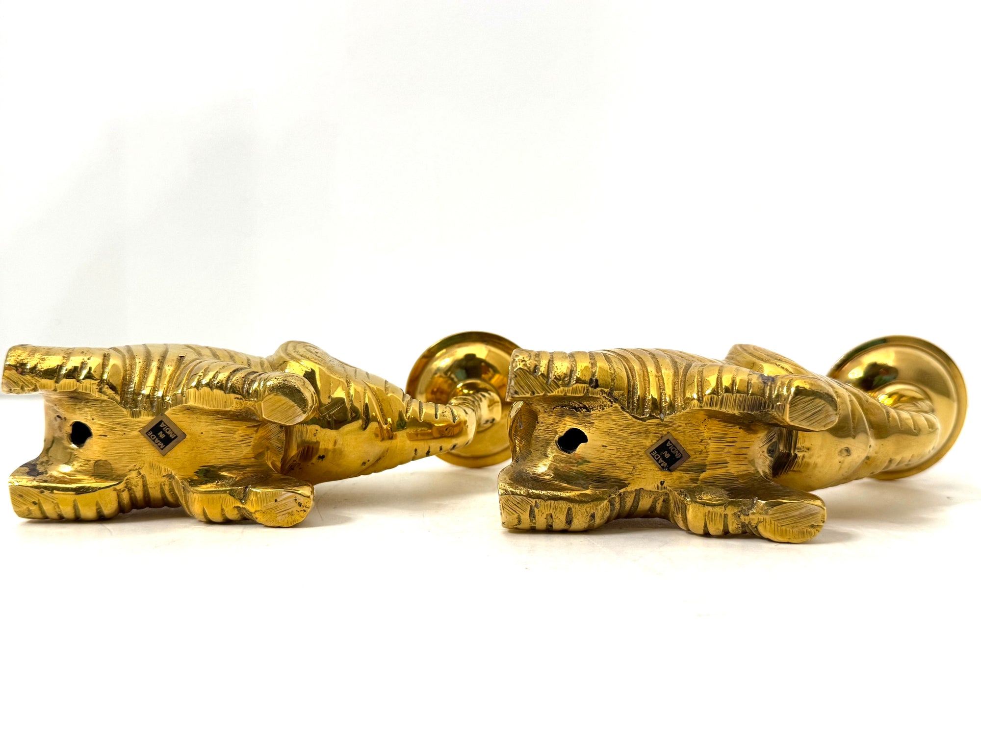 Vintage Brass Elephant Candle Holders | Lucky Trunk Pair