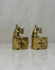 Vintage Brass Mice Reading Books Atop a Slice of Cheese-A Pair