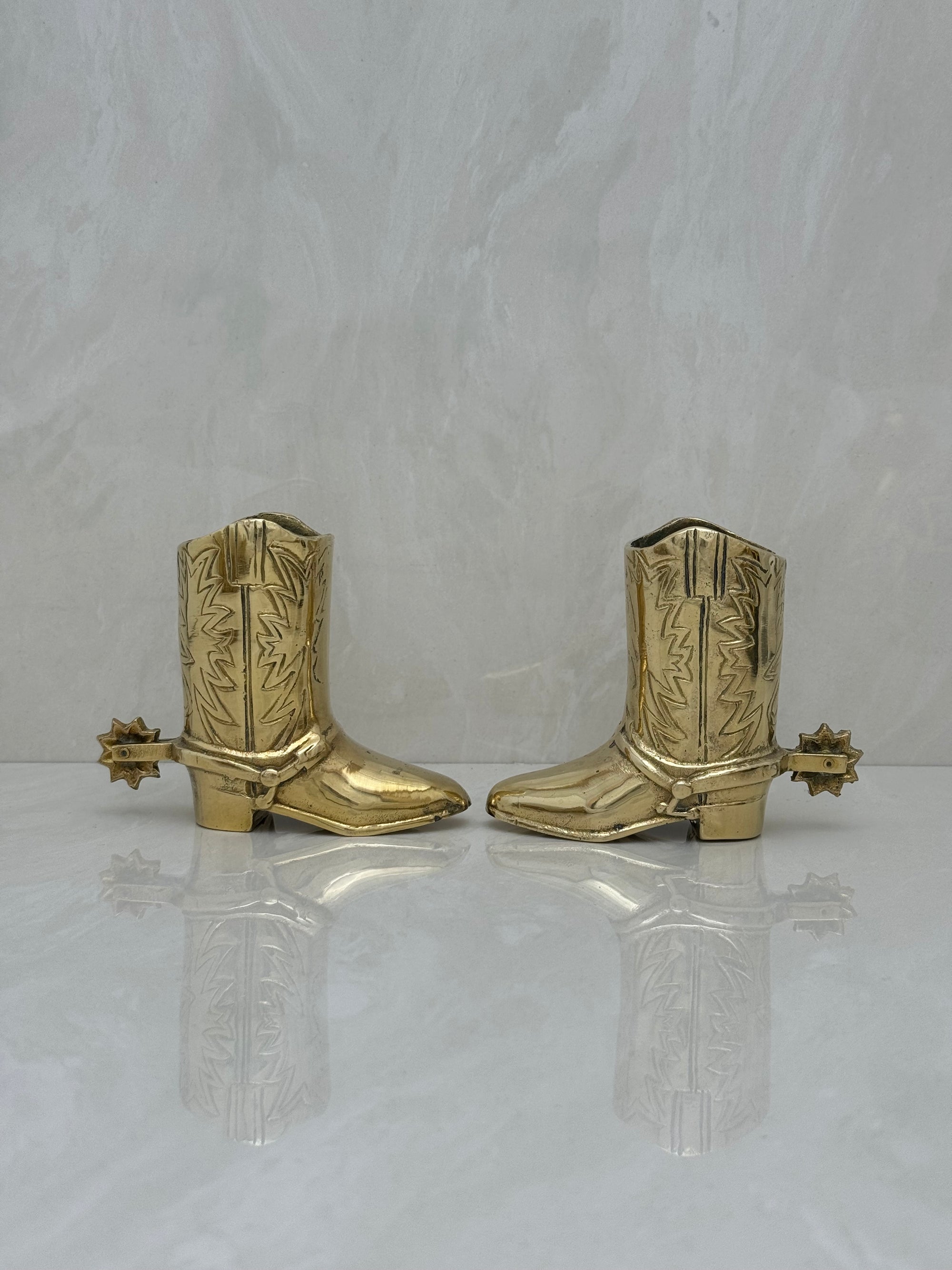 Small Vintage Brass Cowboy Boot Vases-A Pair