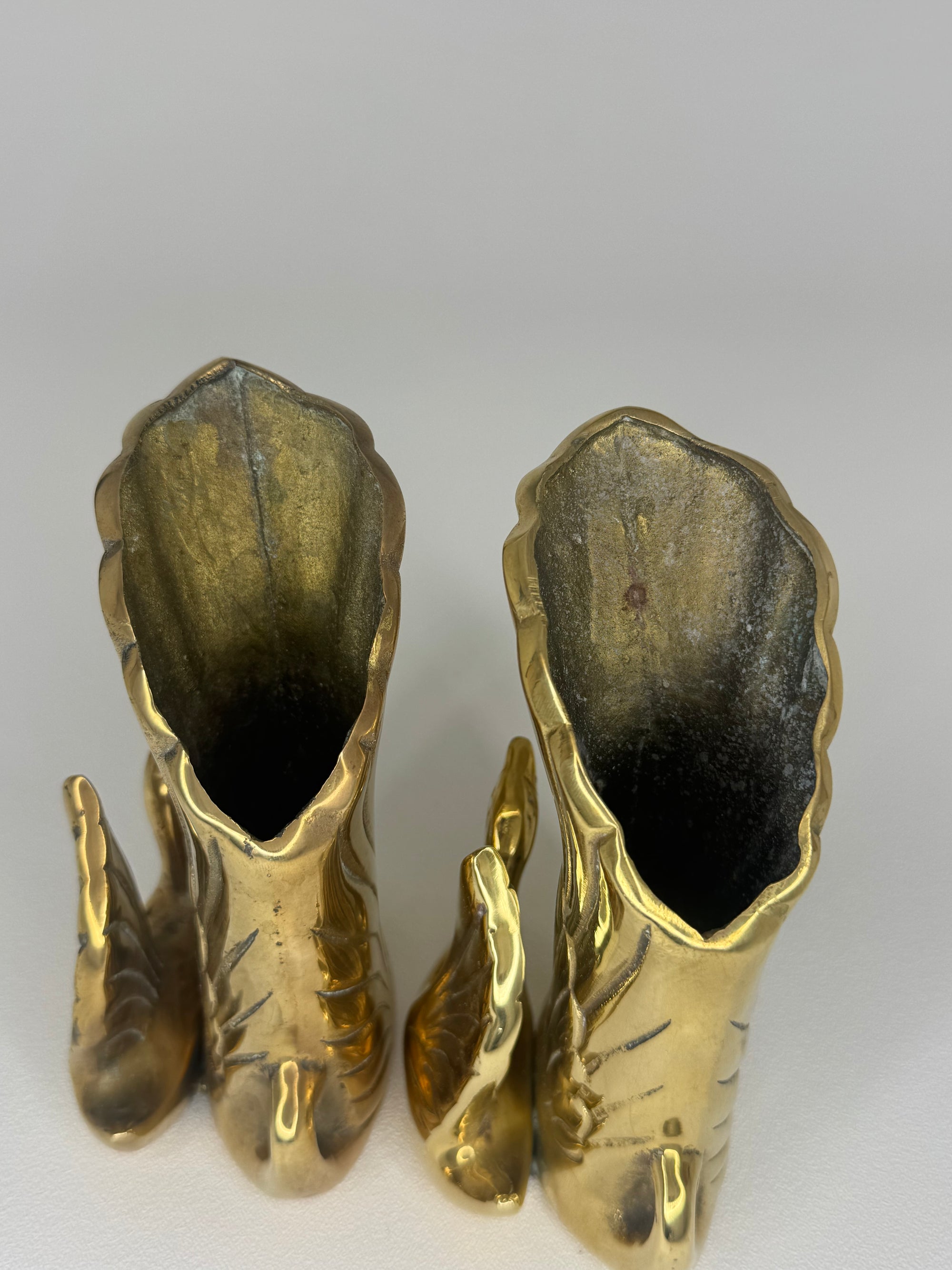 Vintage Brass Swan Vase / Cachepots (6.5”)