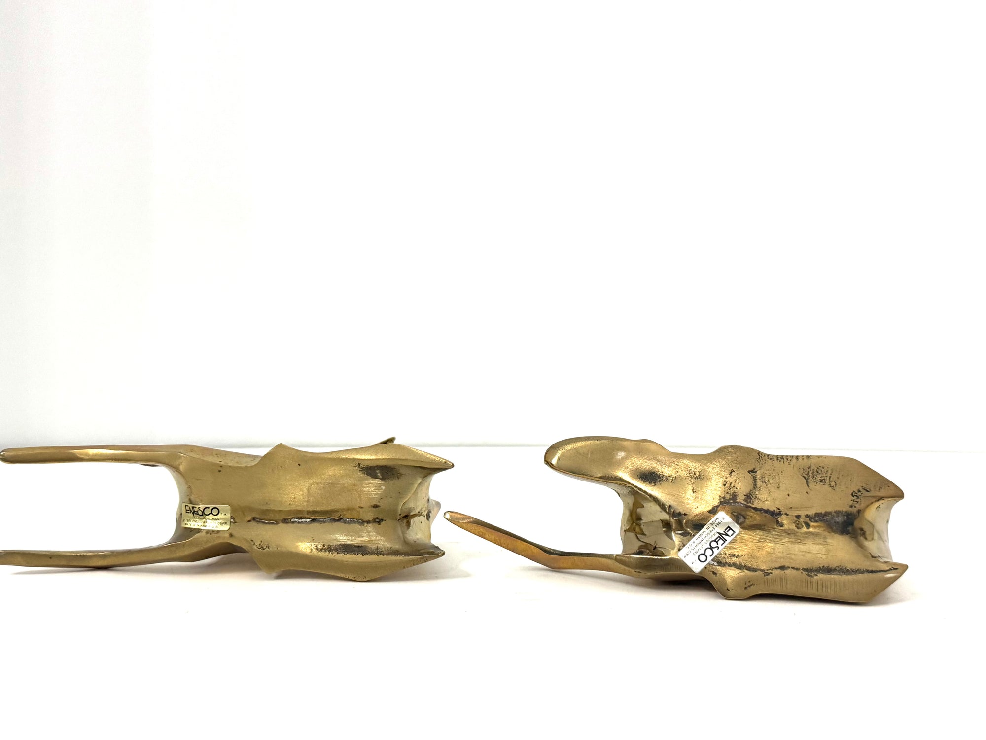 1984 Enesco Brass Deer Sculptures — Abstract Mid-Century Modern Pair, Made in Korea